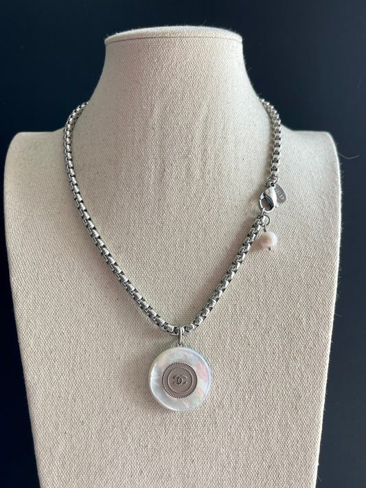 MOTHER OF PEARL One of a kind Authentic Reworked button necklace