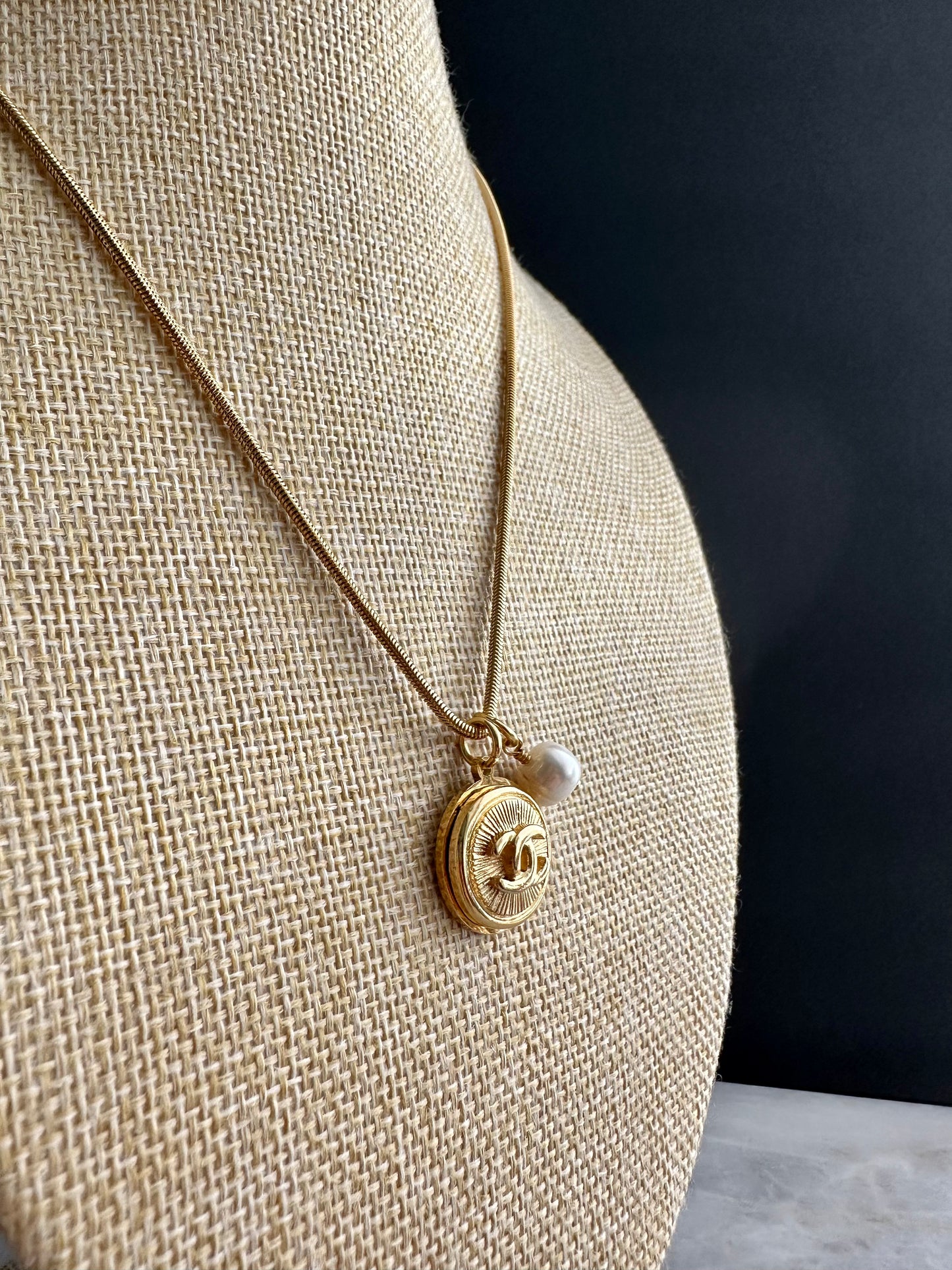 Pearl Vintage Authentic reworked Gold button Necklace