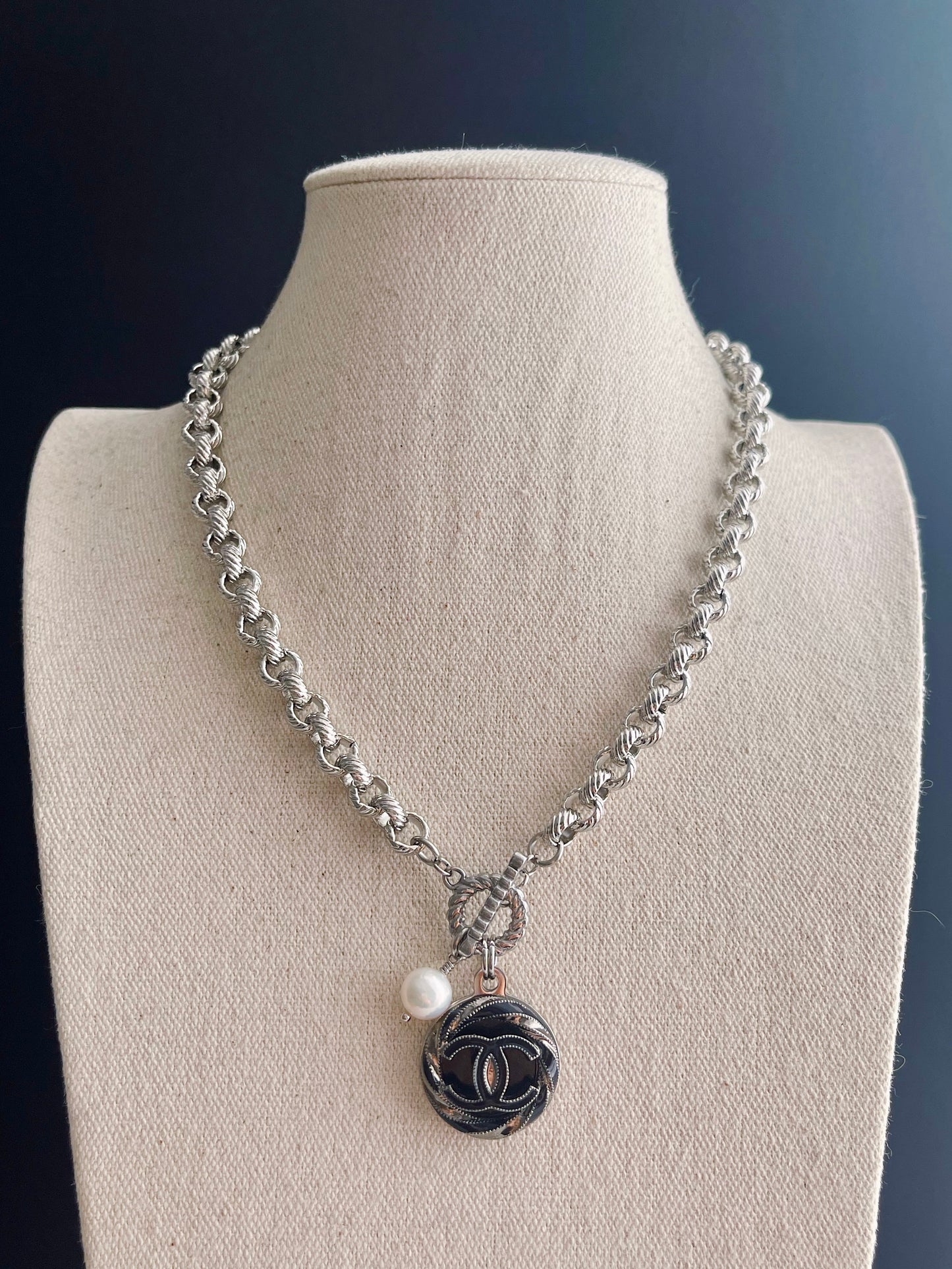 Authentic Reworked silver Button Necklace