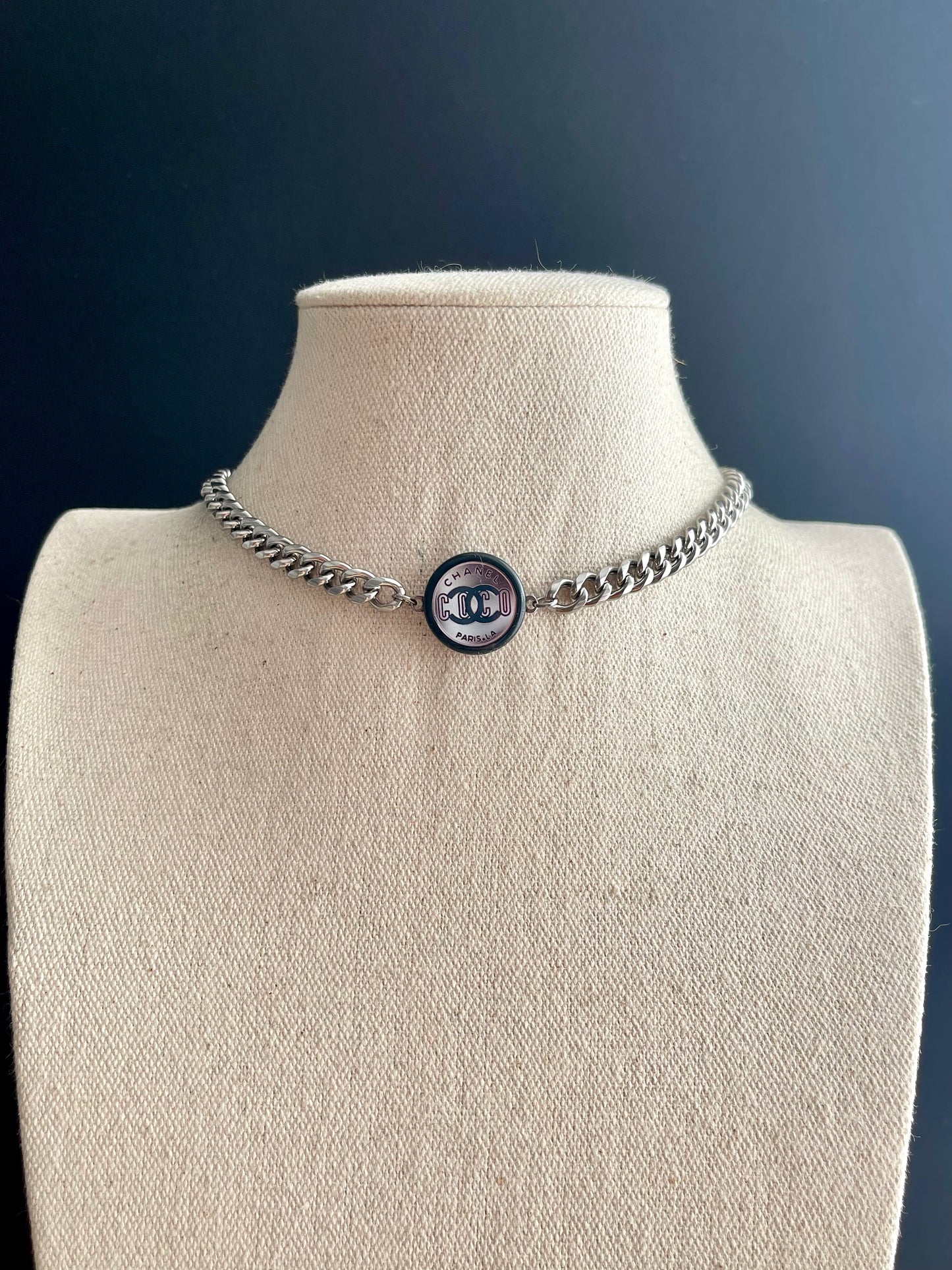 Authentic silver reworked button choker