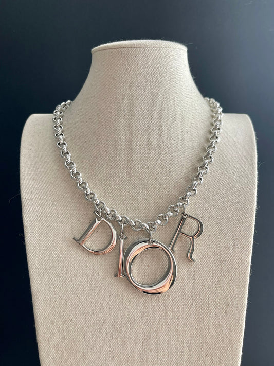 Vintage Authentic Silver DIOR charm Asymmetrical Necklace • Very Rare Vintage Find 👌🏻✨