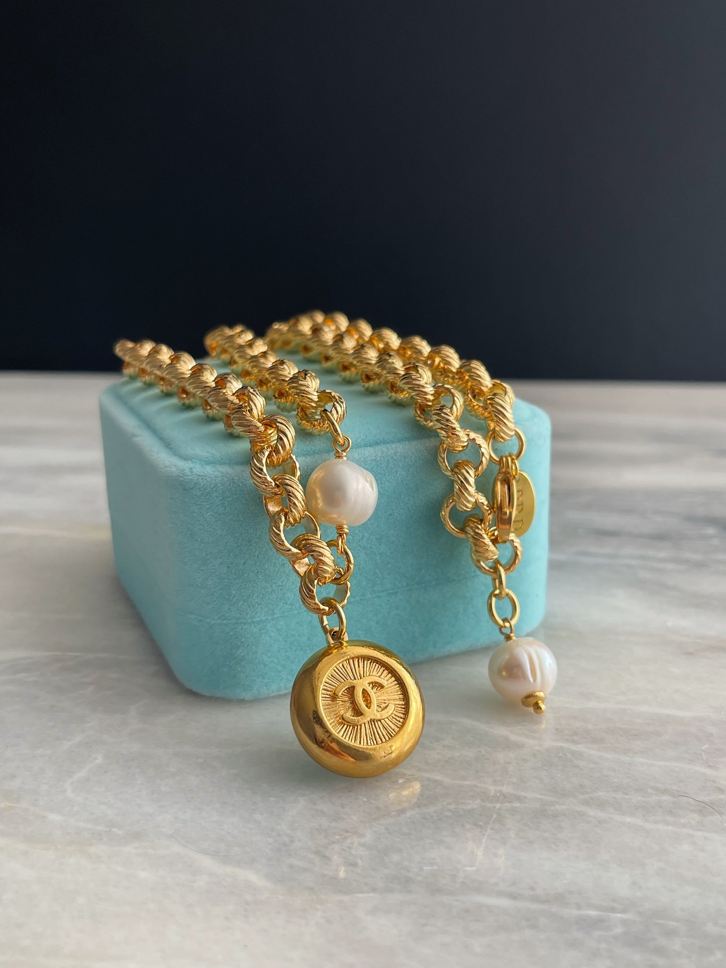 Vintage Authentic reworked Gold button Necklace