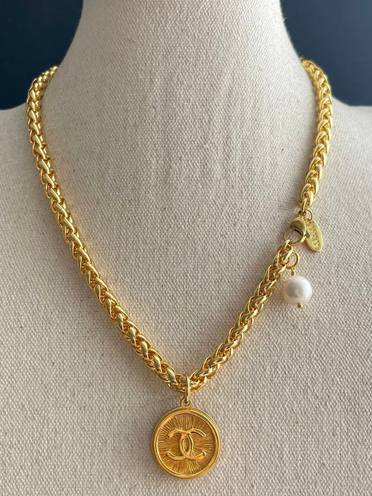 SUPER RARE Large Vintage Authentic reworked Gold button Necklace