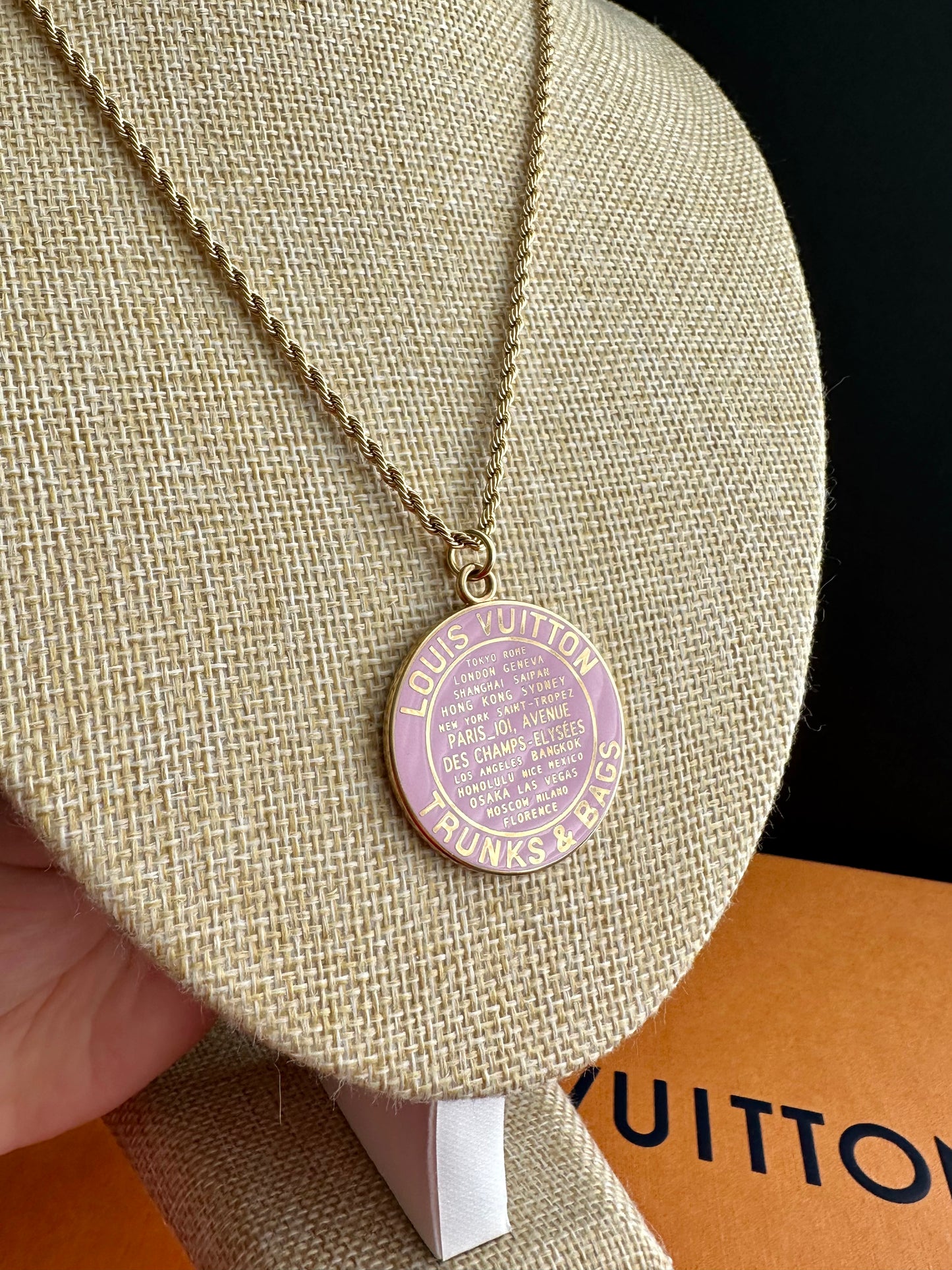 Baby Pink Huge Louis Vuitton TRUNK Authentic gold reworked Louis Vuitton Necklace - VERY rare!