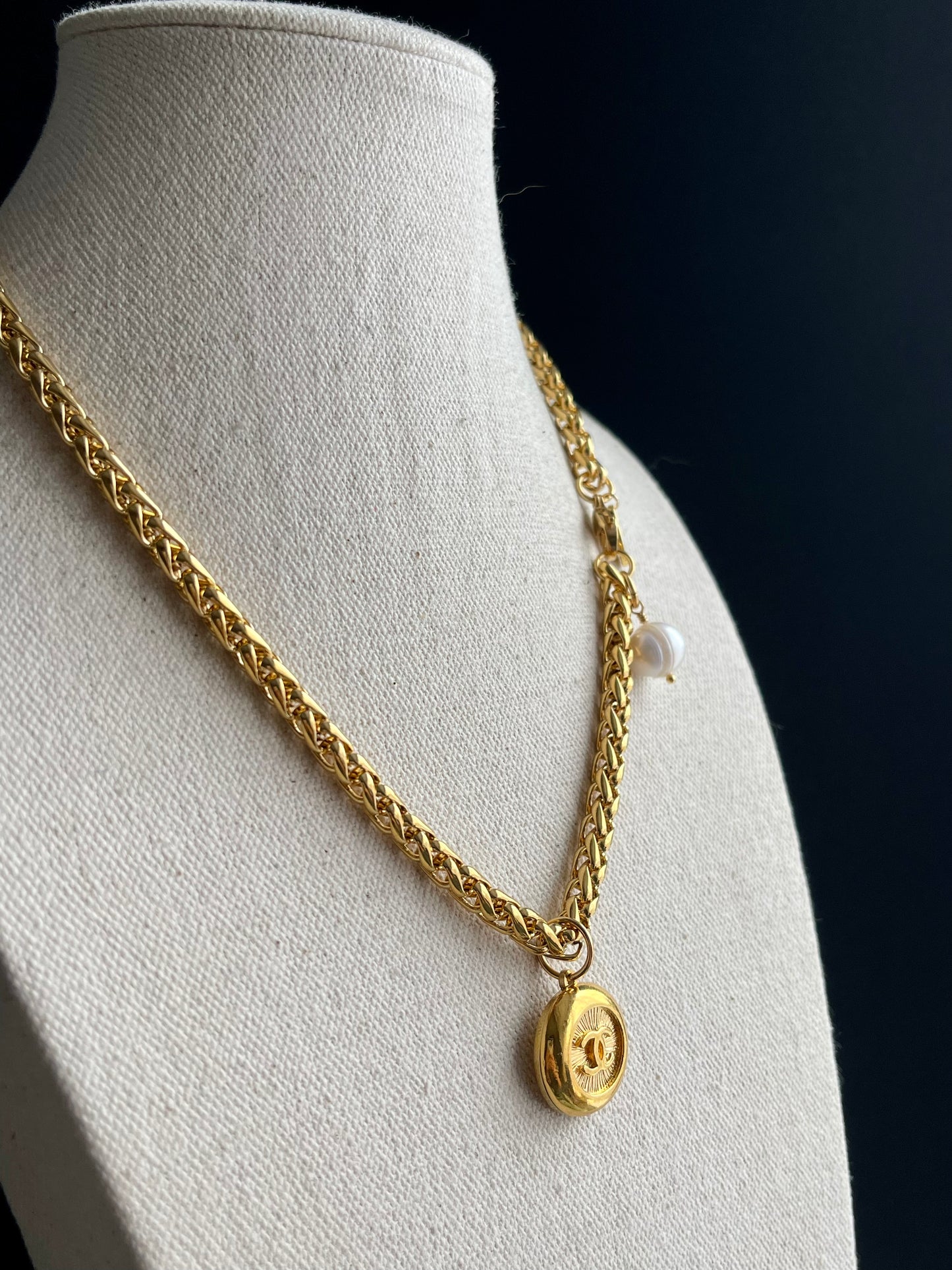 Vintage Authentic reworked Gold button Necklace