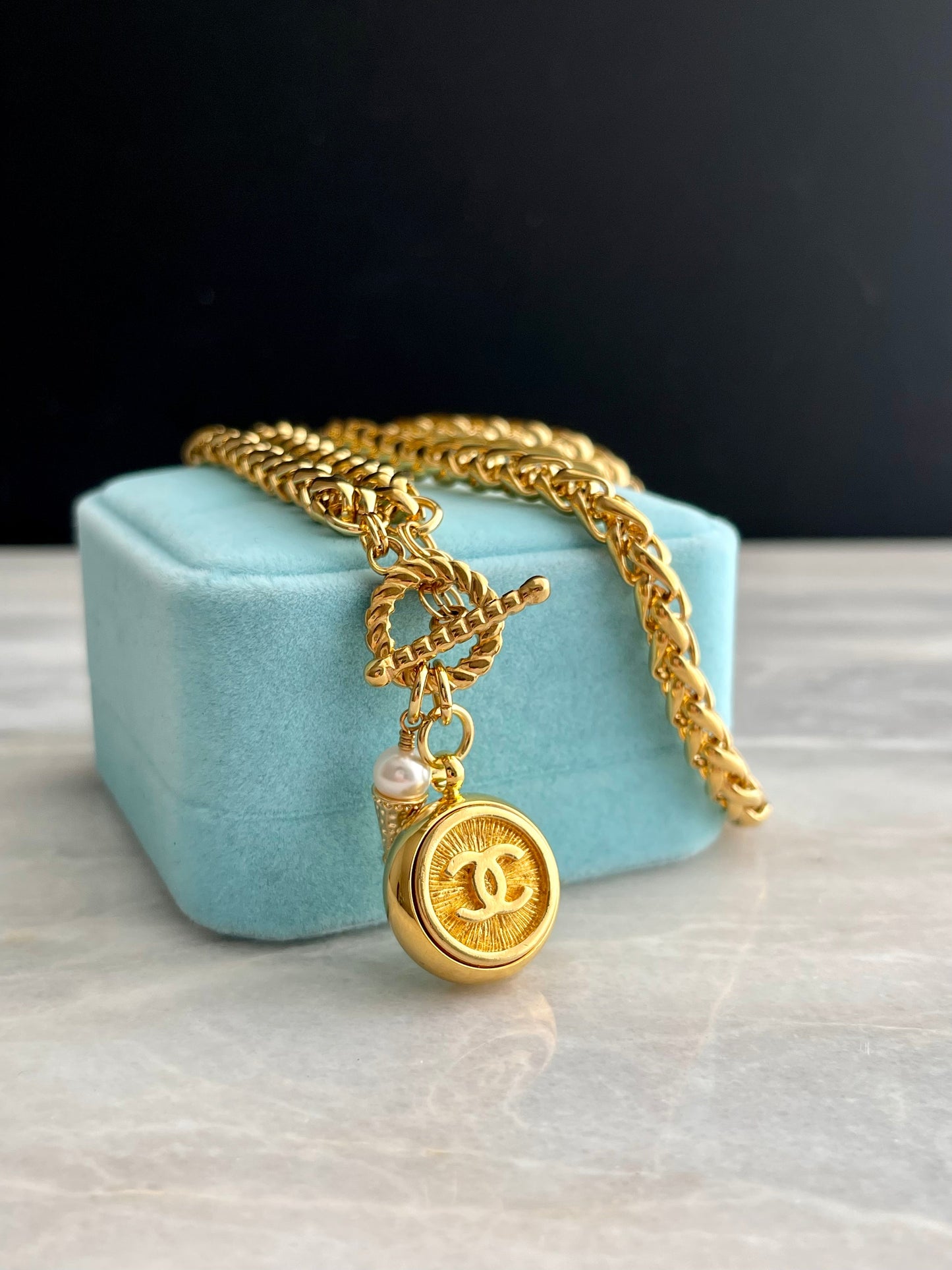 Authentic reworked Gold button Necklace