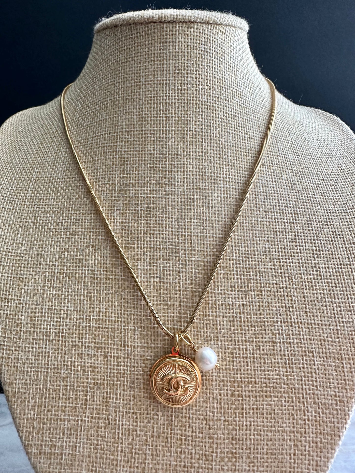 Pearl Vintage Authentic reworked Gold button Necklace