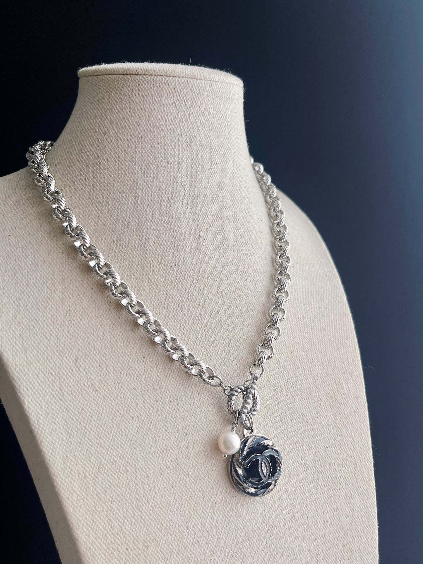 Authentic Reworked silver Button Necklace