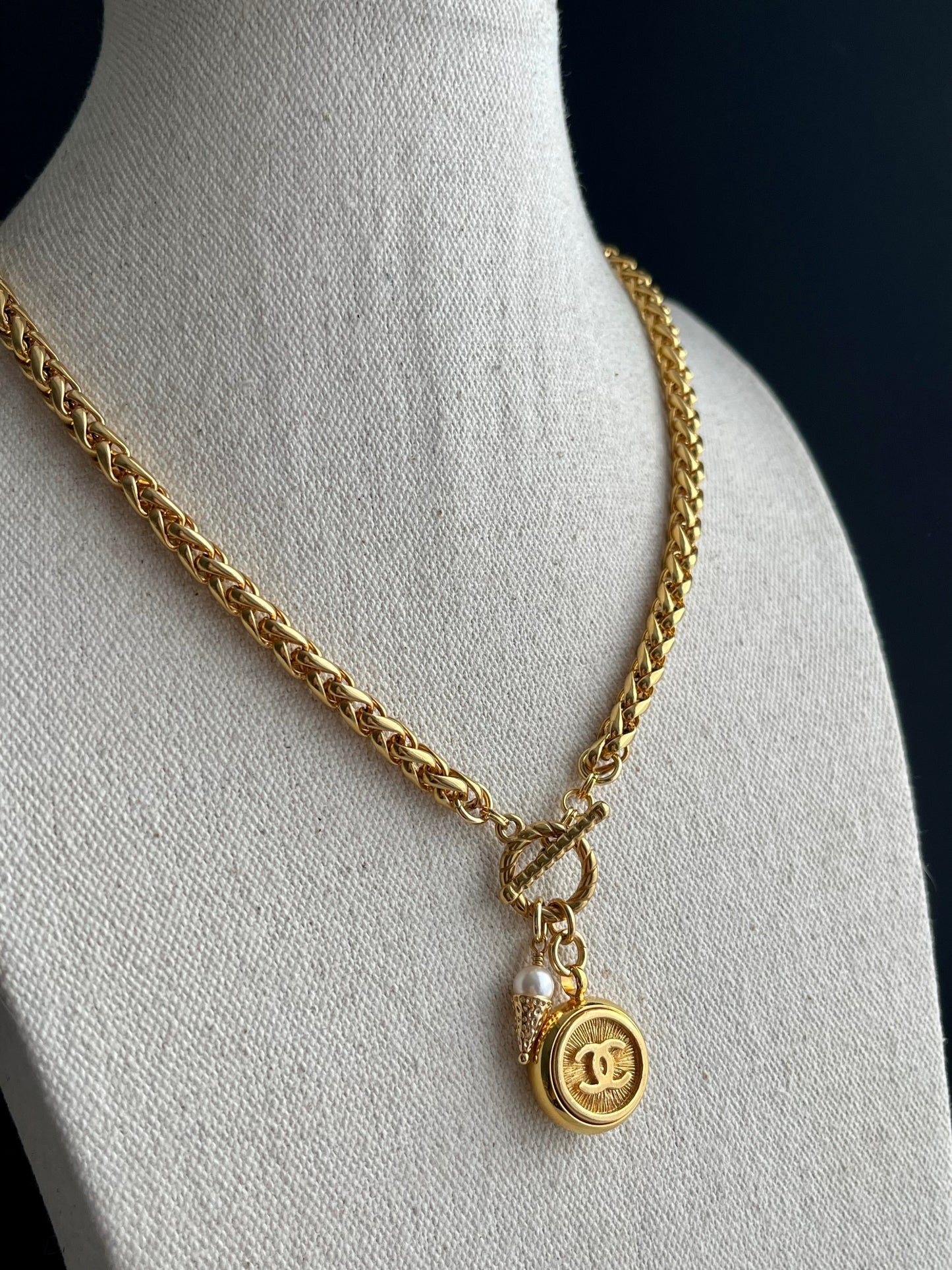 Authentic reworked Gold button Necklace