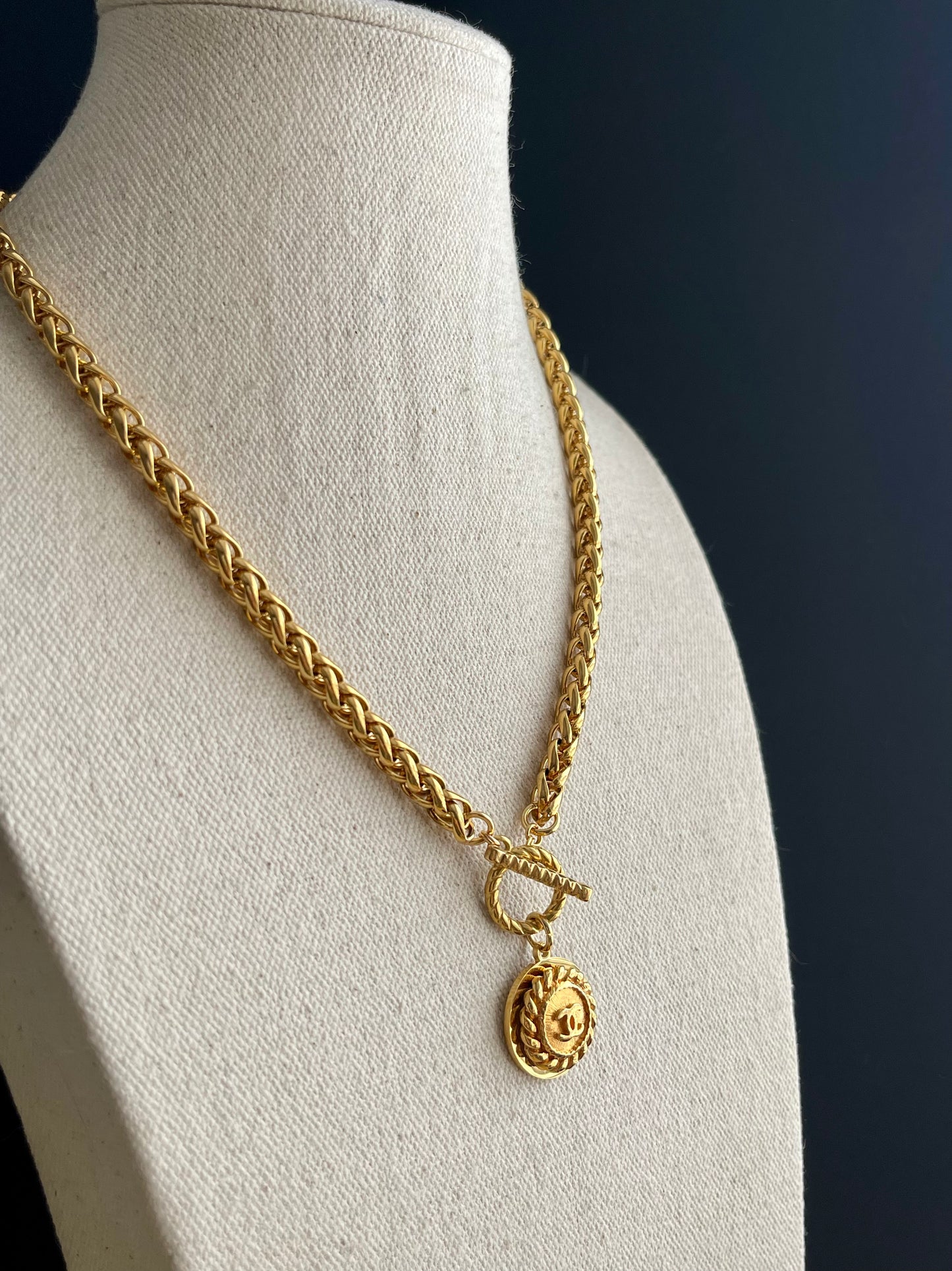 Authentic reworked Gold button Necklace