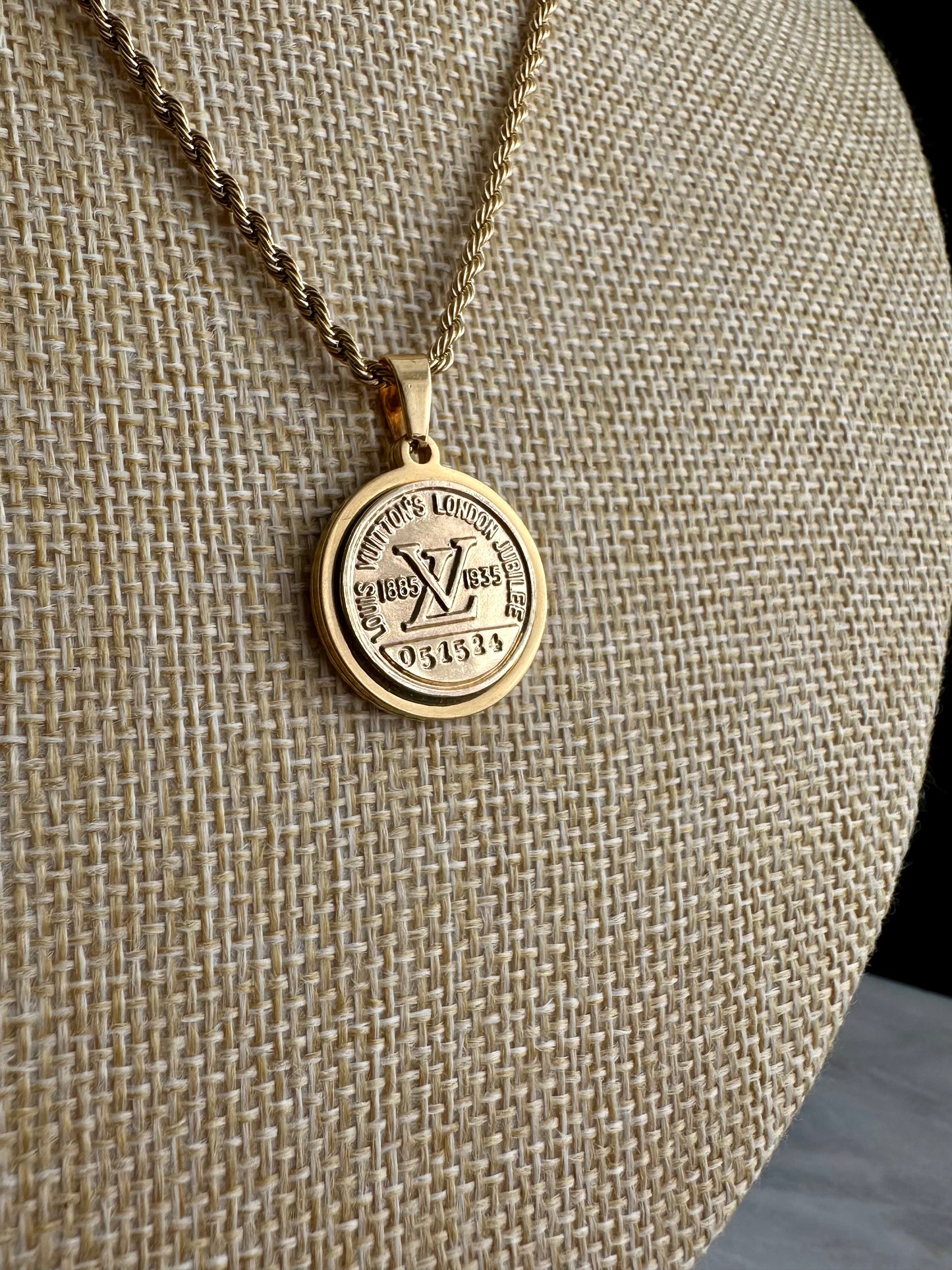 Authentic gold reworked Louis Vuitton button Necklace - VERY rare!