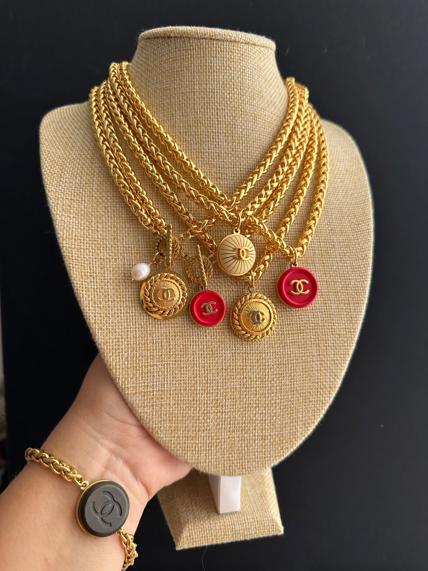 SUPER RARE Vintage Authentic reworked Gold button Necklace