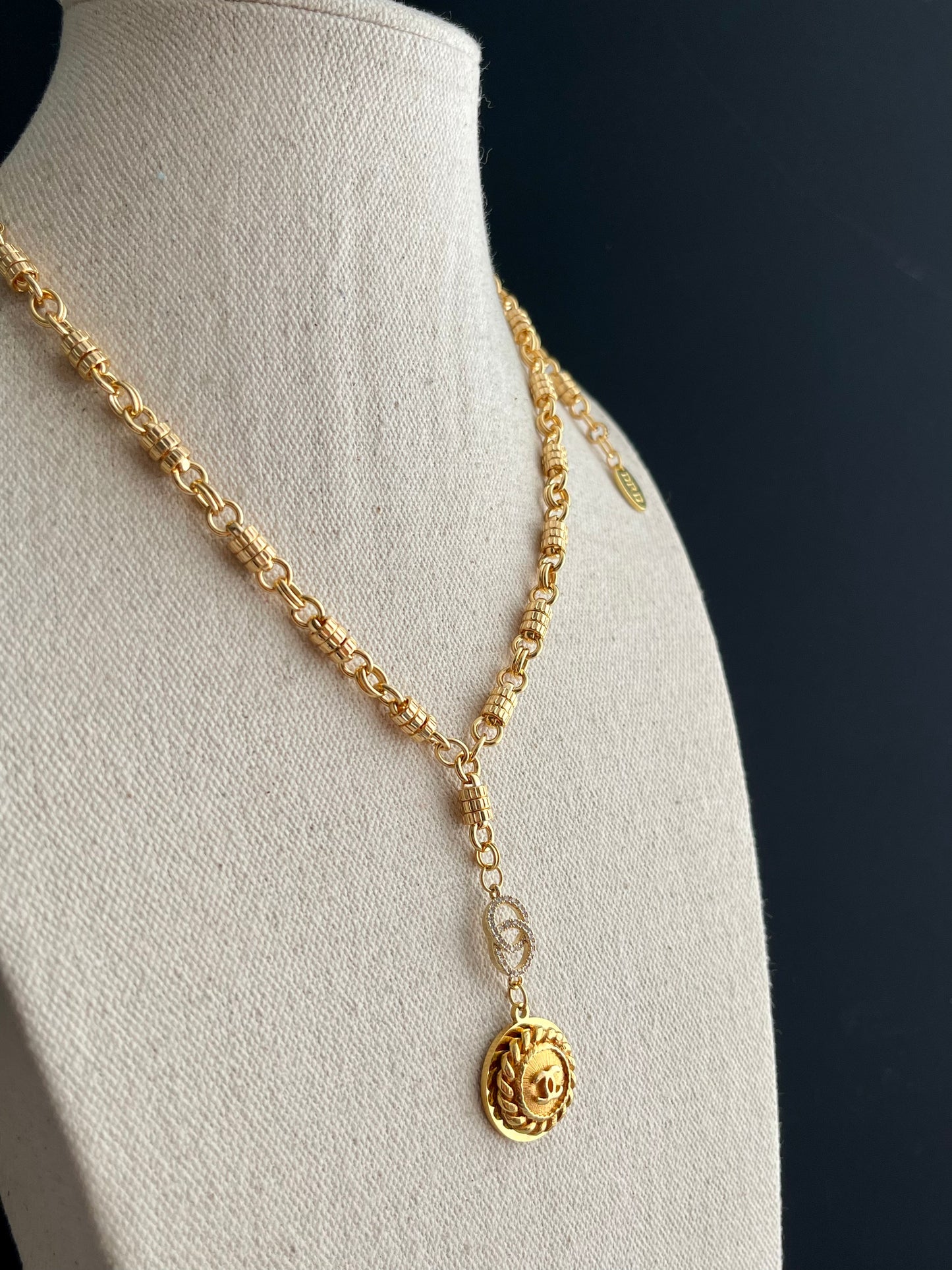 Vintage Authentic reworked Gold button Necklace