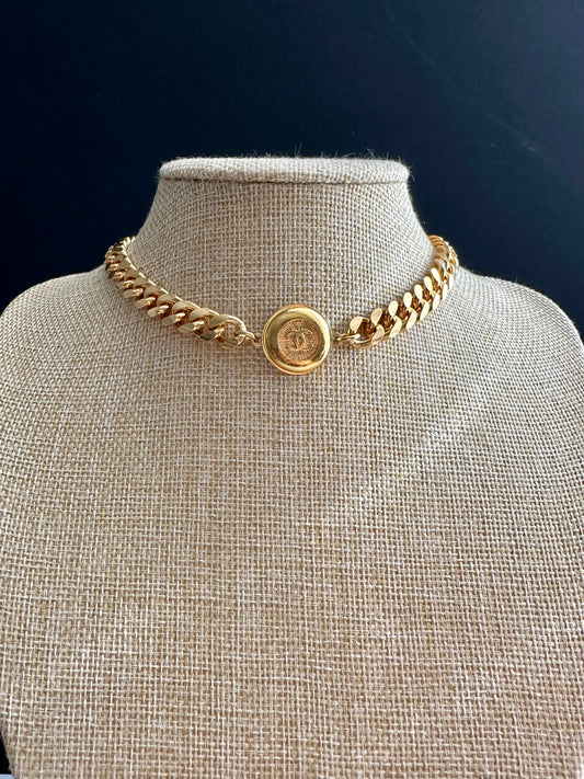 Authentic Vintage gold reworked button choker