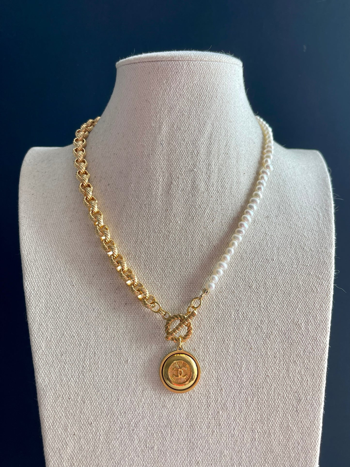 Vintage Authentic gold reworked button Necklace