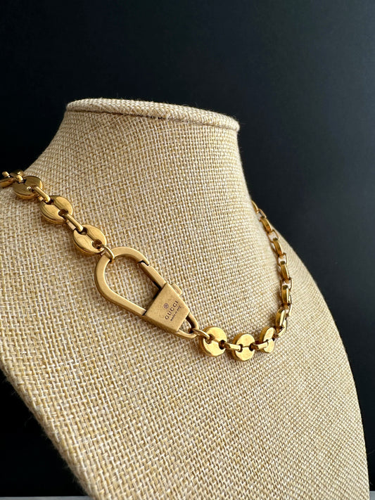 🐝 Antique Gold Vintage Gucci Keychain charm chain choker • high quality wheat chain