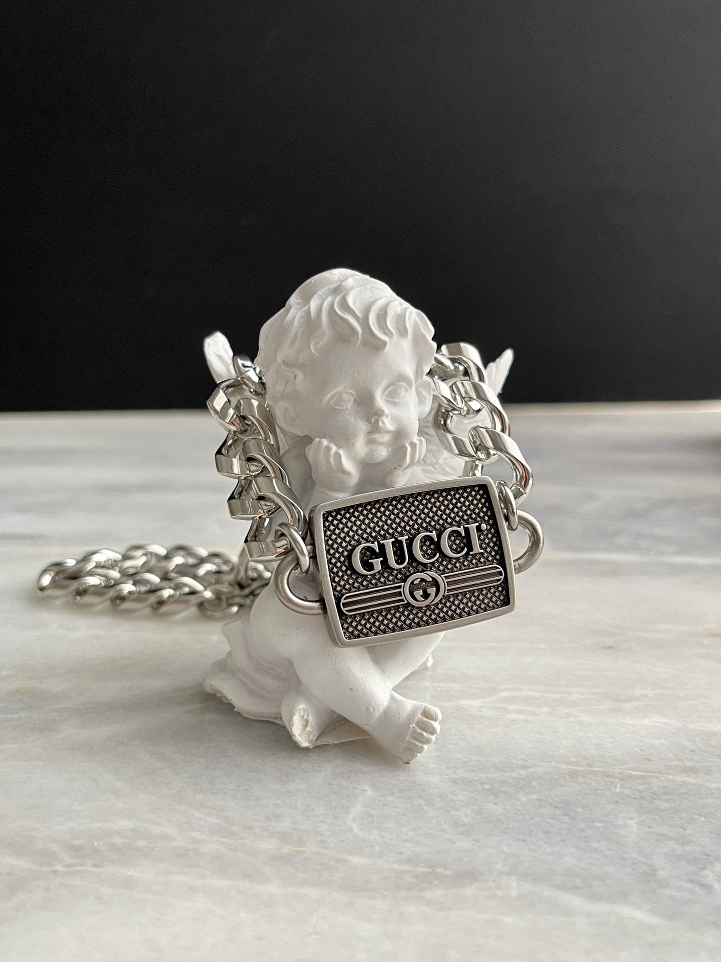 Antique Silver Gucci charm chain necklace • high quality intricate chain