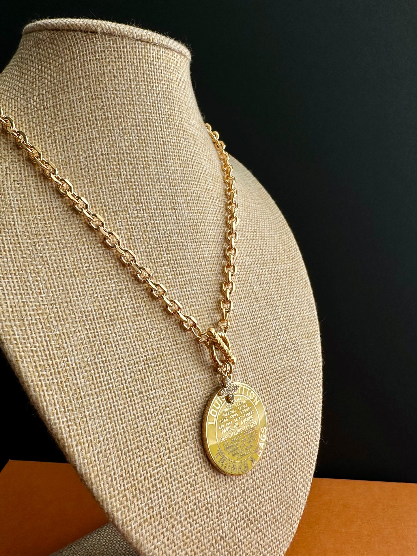 Yellow Huge Louis Vuitton TRUNK Authentic gold reworked Louis Vuitton Necklace - VERY rare!