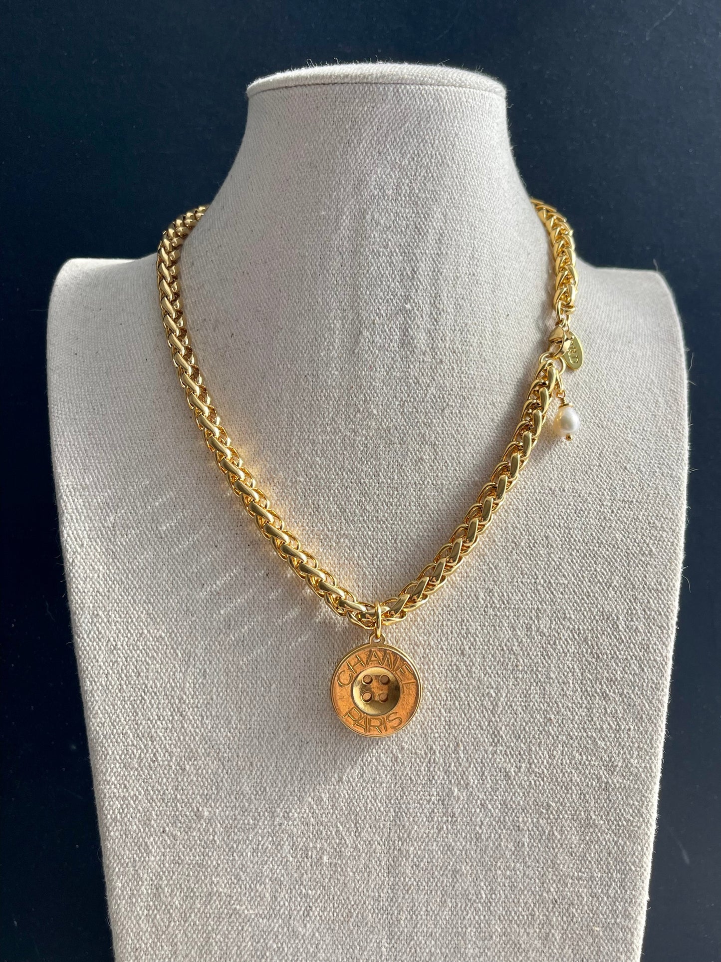 Large Vintage Authentic reworked Gold button Necklace