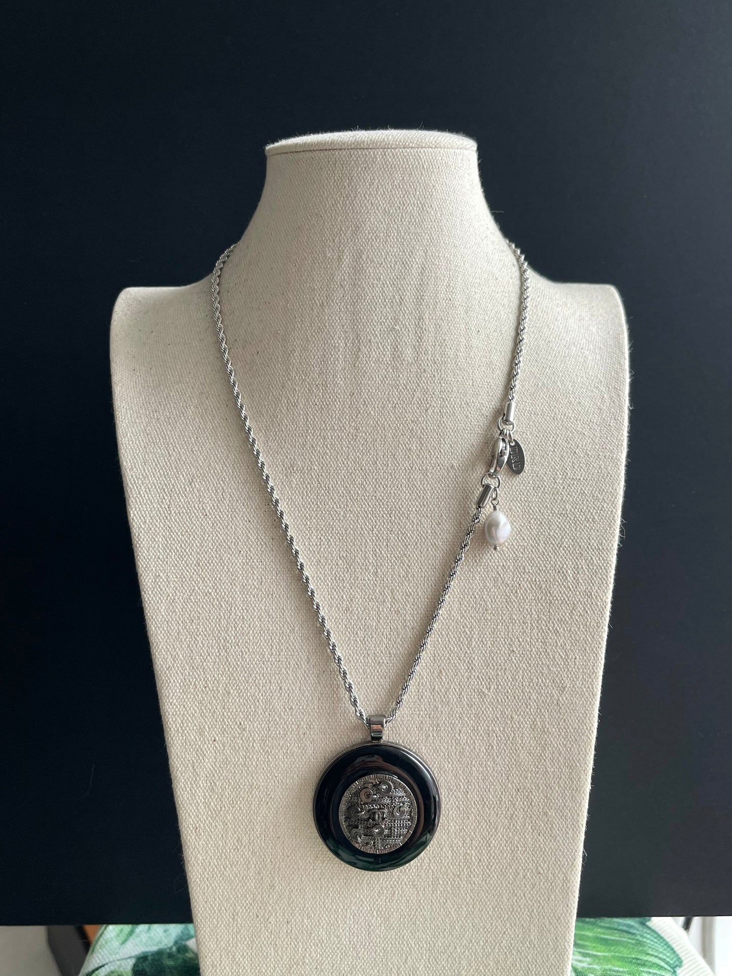 SAMPLE 🖤Edgy Gunmetal Vintage Reworked Authentic silver button necklace