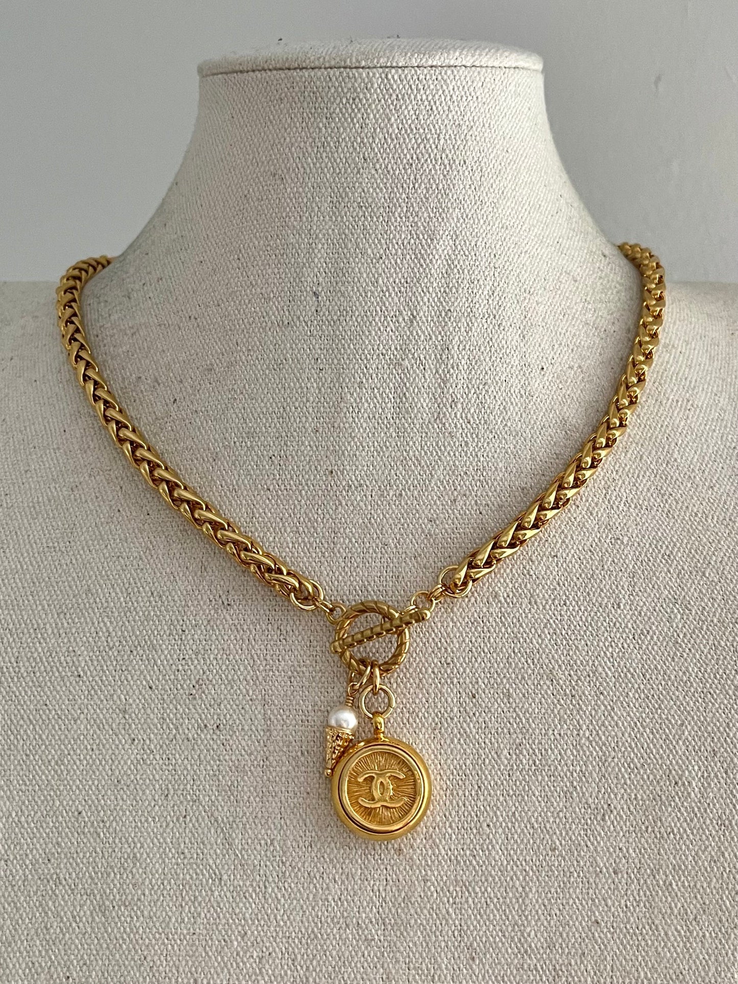 Authentic reworked Gold button Necklace