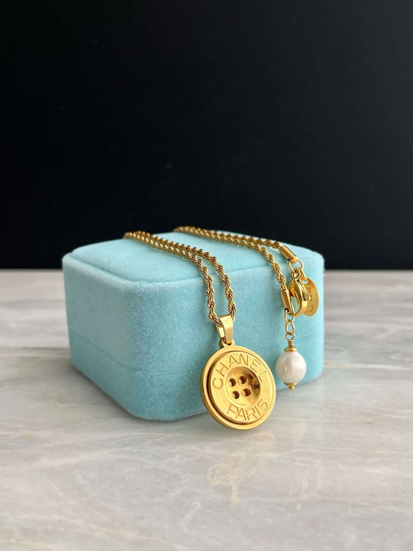 Vintage Authentic Reworked delicate gold button Necklace