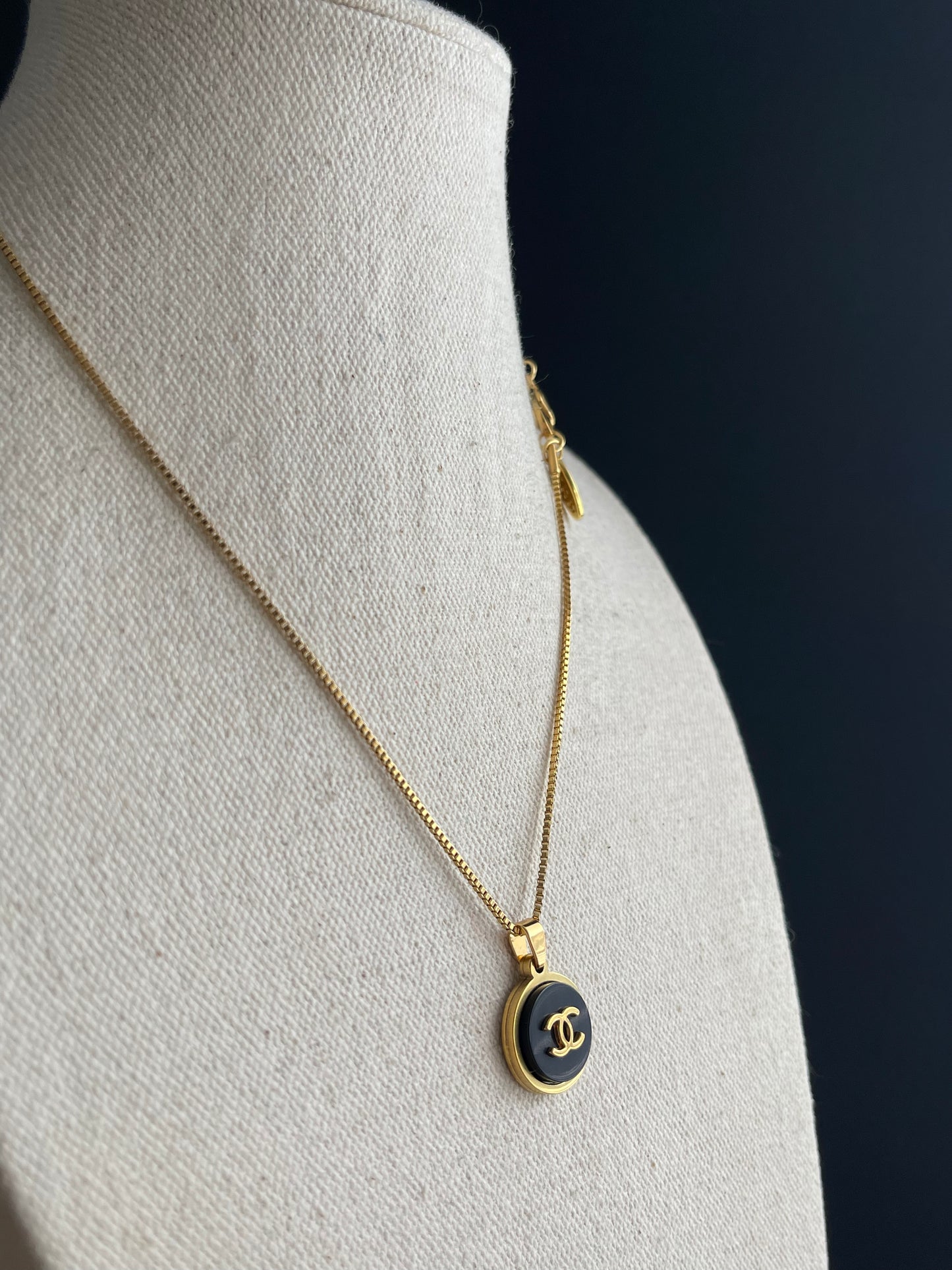 Small Vintage Authentic reworked Gold button Necklace