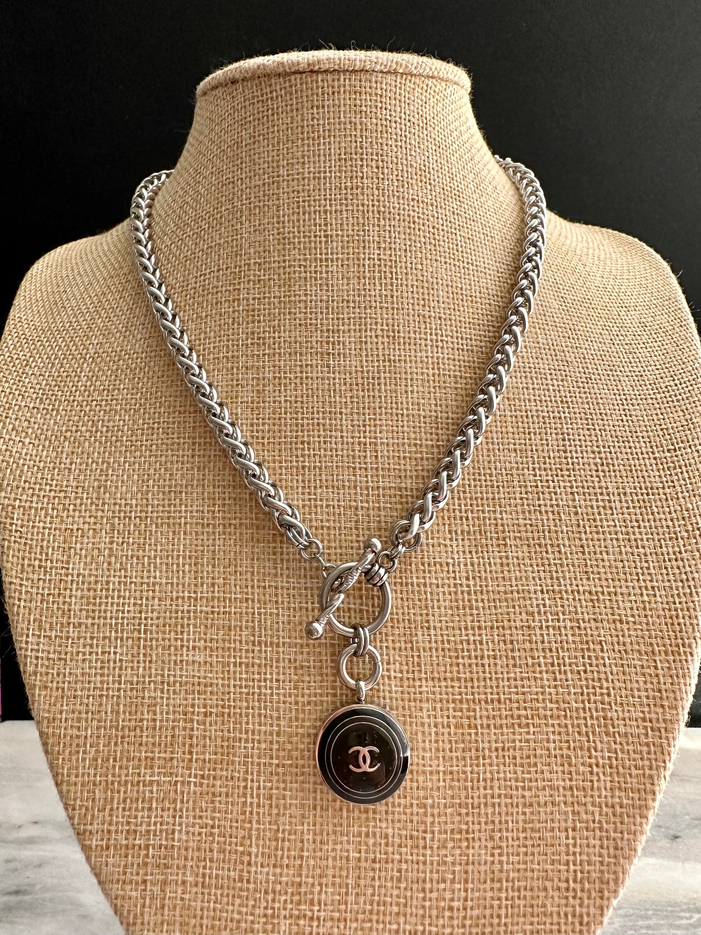 Authentic Reworked silver Button Necklace