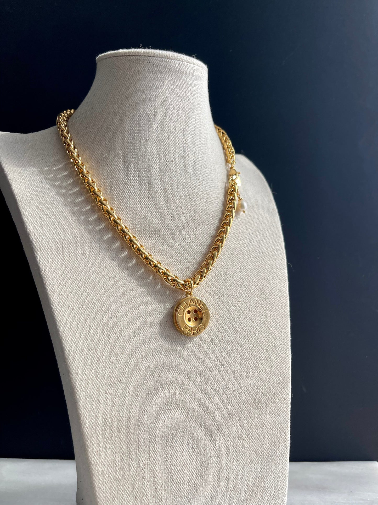 Large Vintage Authentic reworked Gold button Necklace