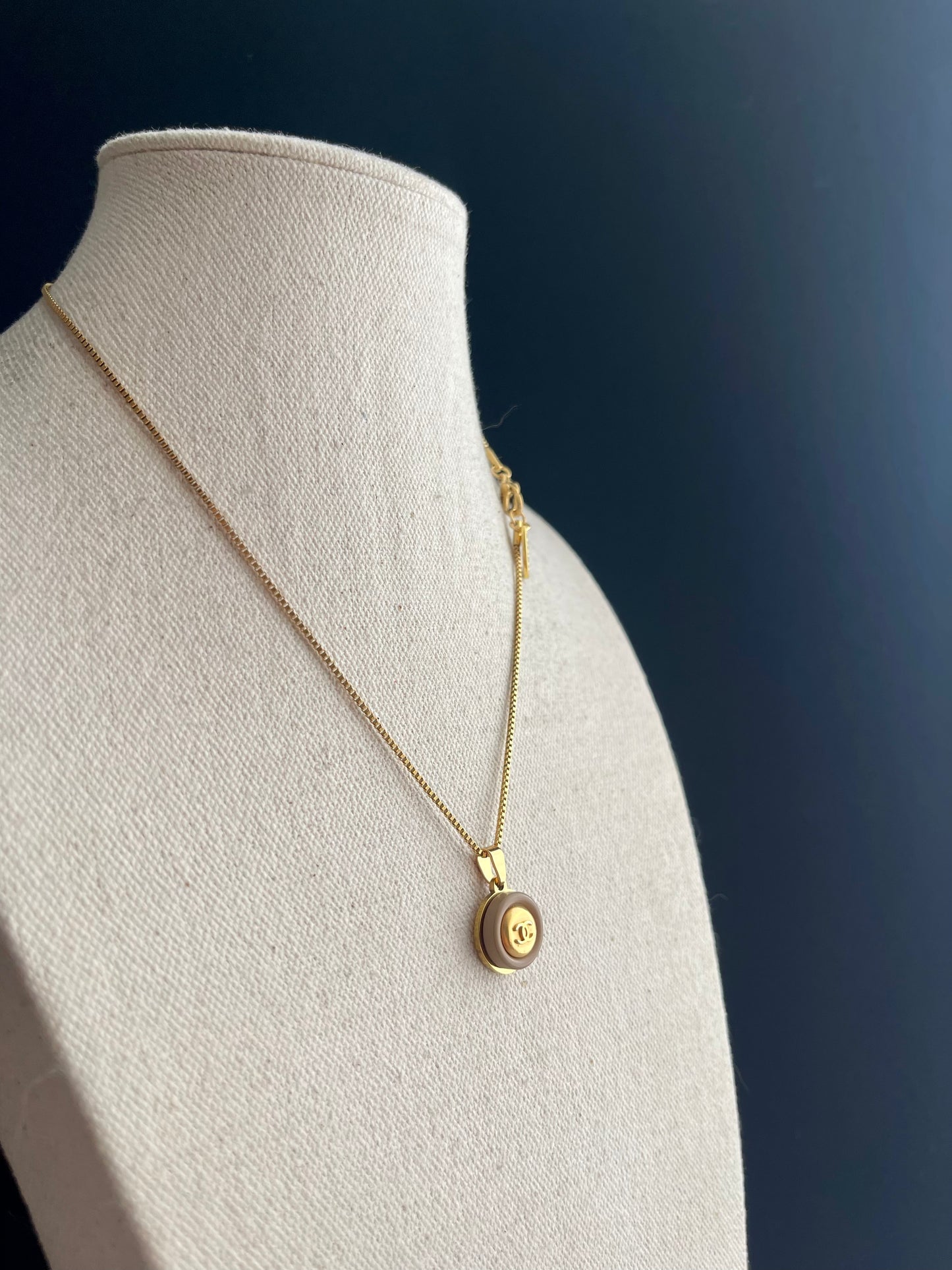 Small Authentic delicate gold reworked button Necklace