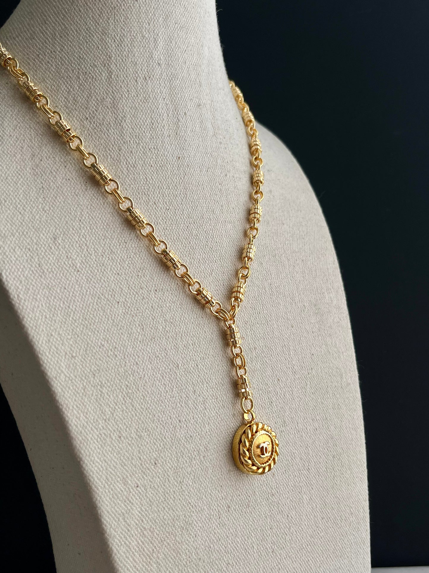 Vintage Authentic reworked Gold button Necklace