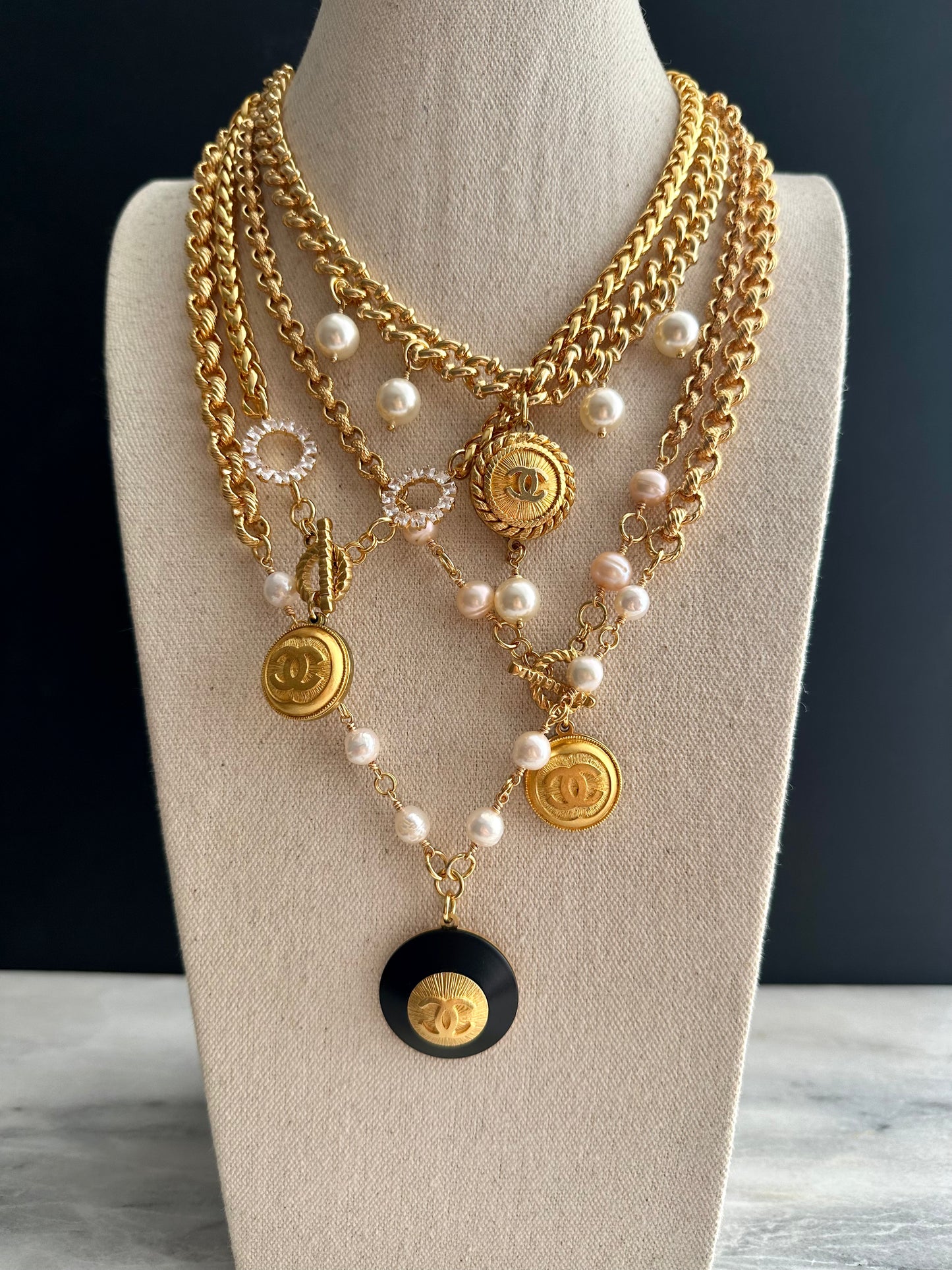 ✨SUPER RARE Large Vintage Authentic reworked Gold button Necklace