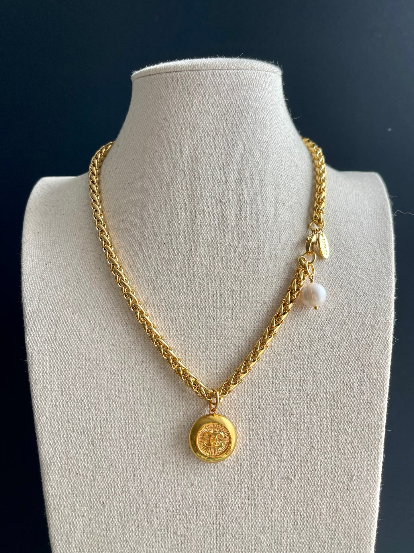 Vintage Authentic reworked Gold button Necklace