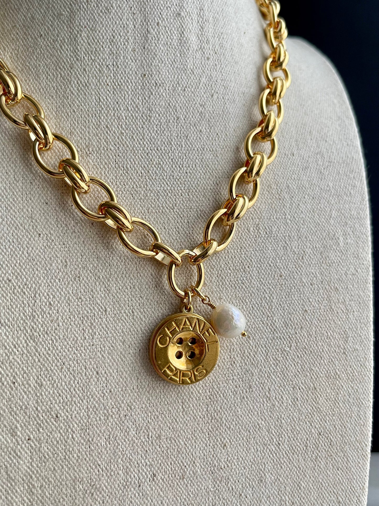 Vintage Authentic Antique gold CHANEL Necklace with turquoise pearls • SUPER RARE ONE OF A KIND PIECE