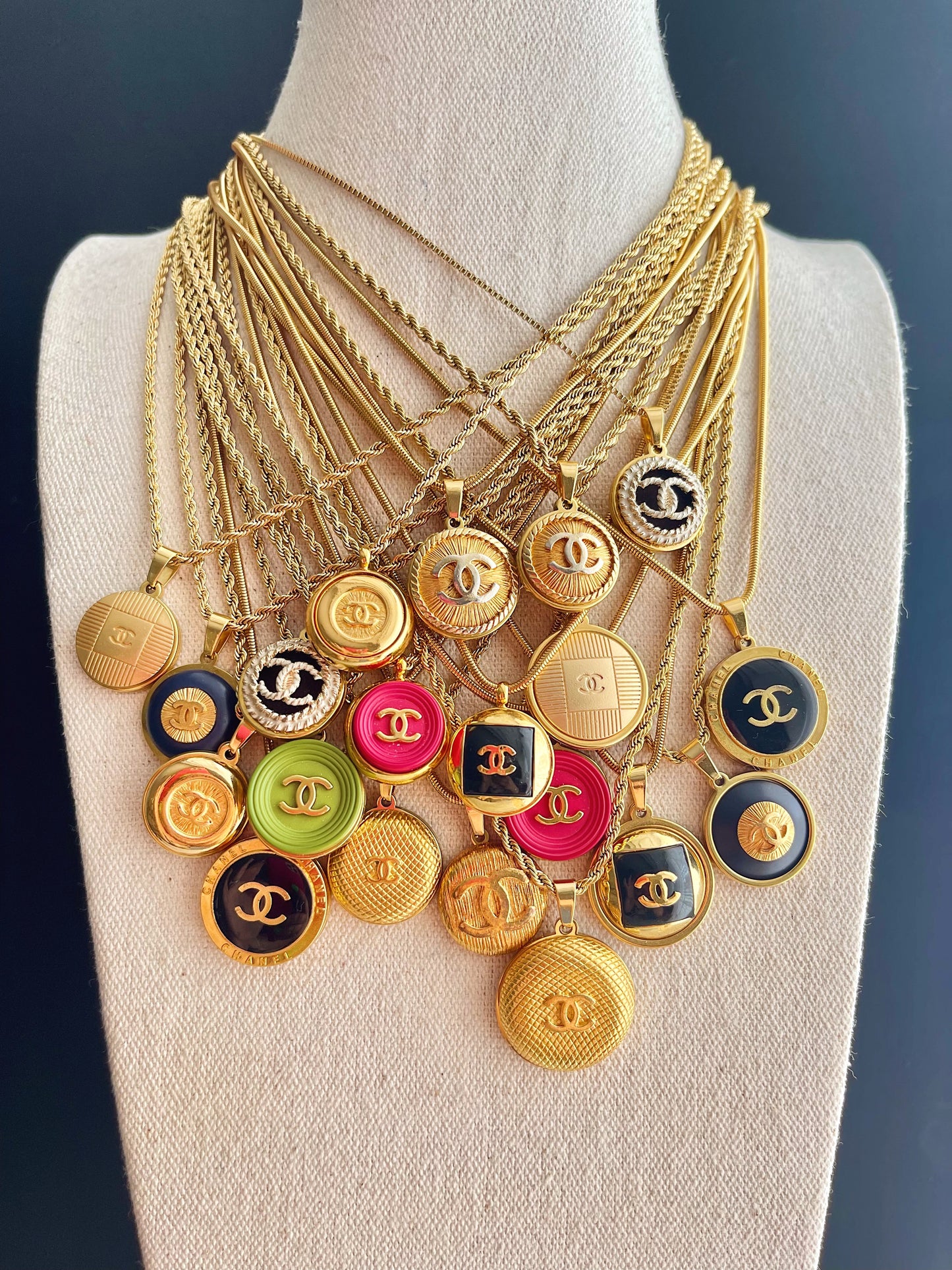 Vintage Authentic reworked Gold button Necklace