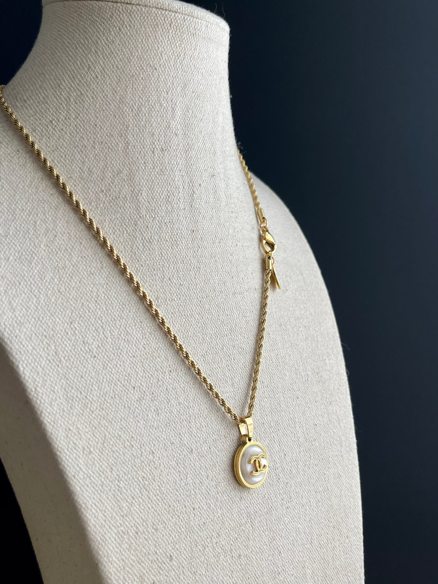 Small Vintage Authentic reworked Gold button Necklace