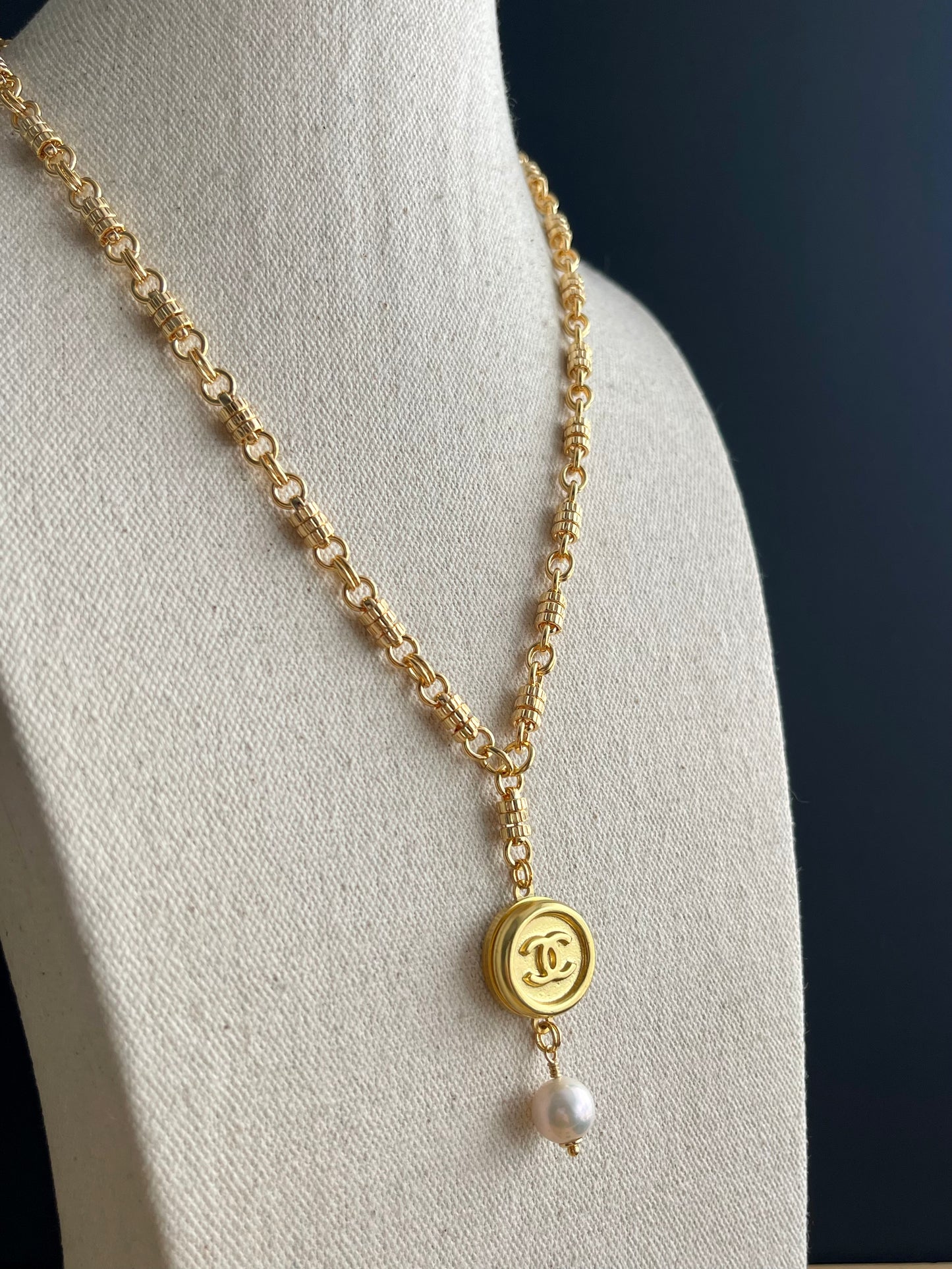 Vintage Authentic gold reworked button Necklace