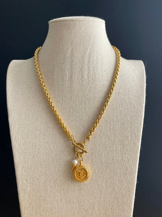 Authentic reworked Gold button Necklace