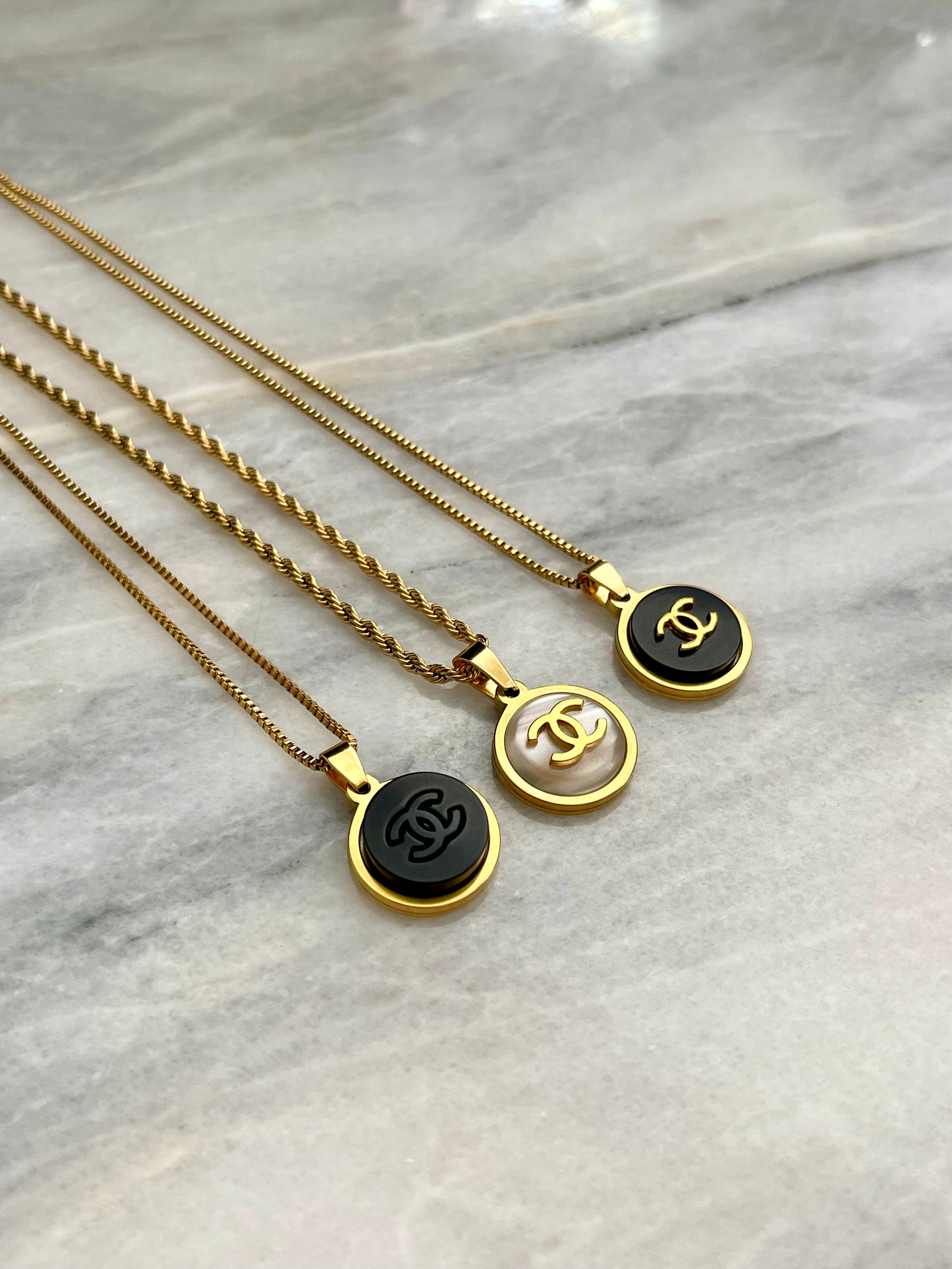 Small Vintage Authentic reworked Gold button Necklace