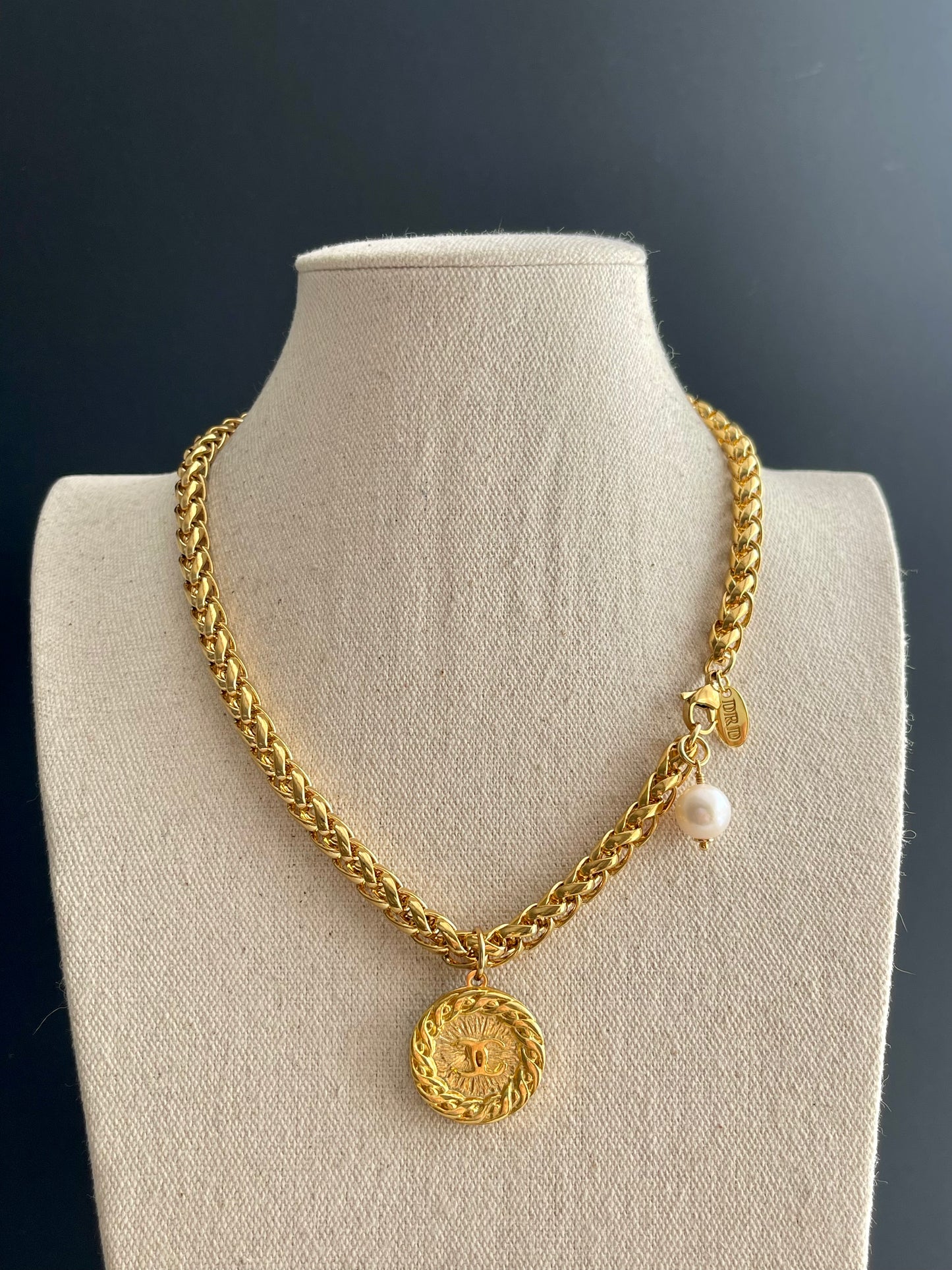 Vintage Authentic Large reworked Gold button Necklace