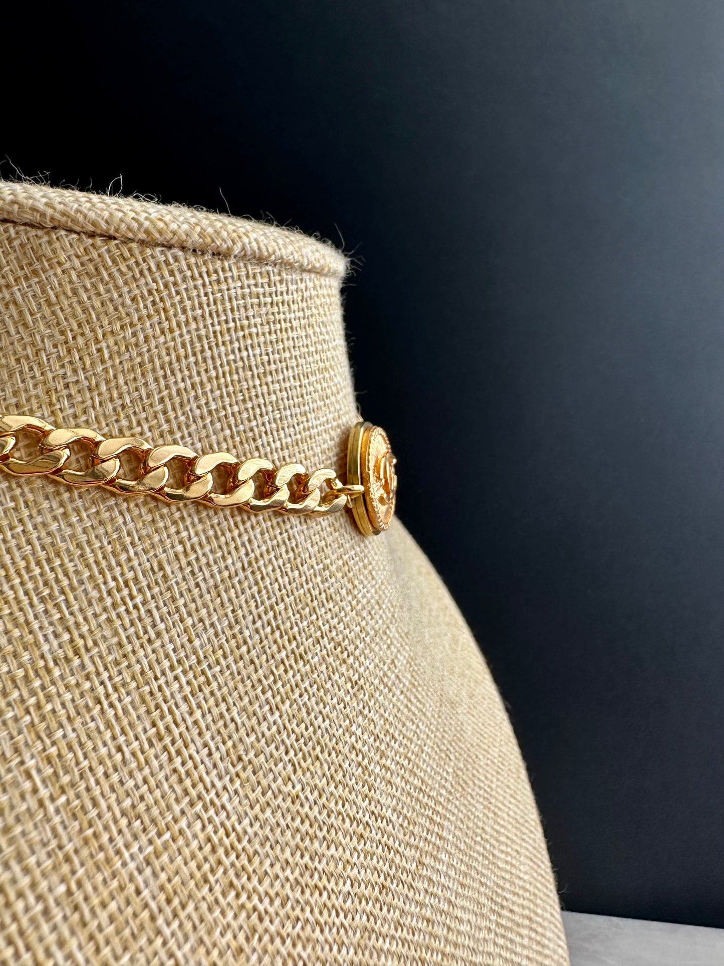 Authentic Vintage gold reworked button choker