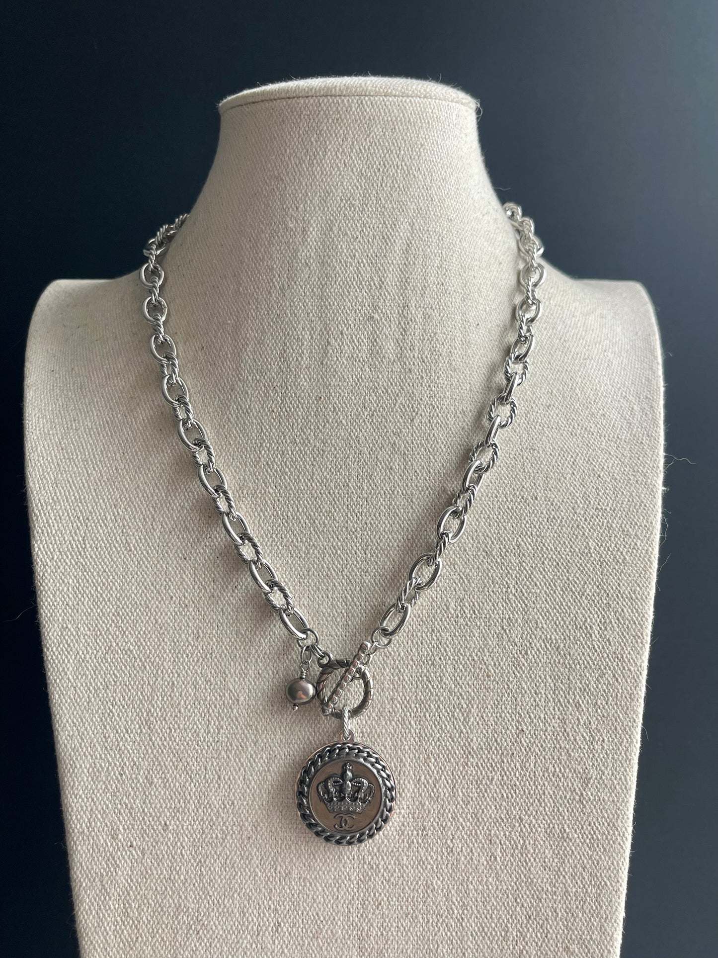 🖤one of a kind Vintage Reworked Authentic silver button necklace