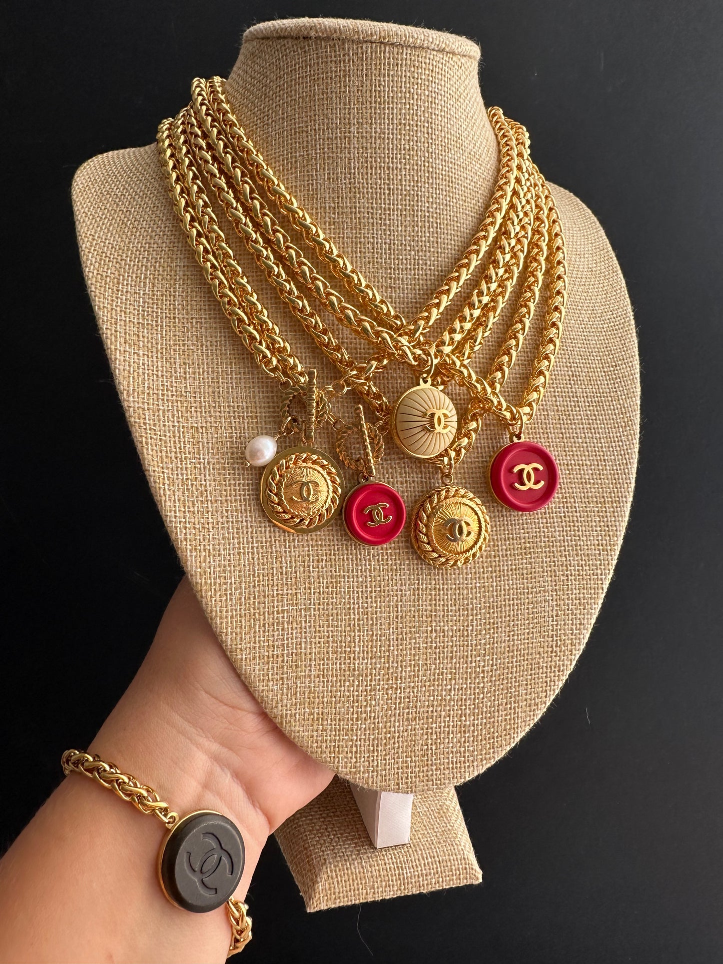 SUPER RARE Vintage Authentic reworked Gold button Necklace