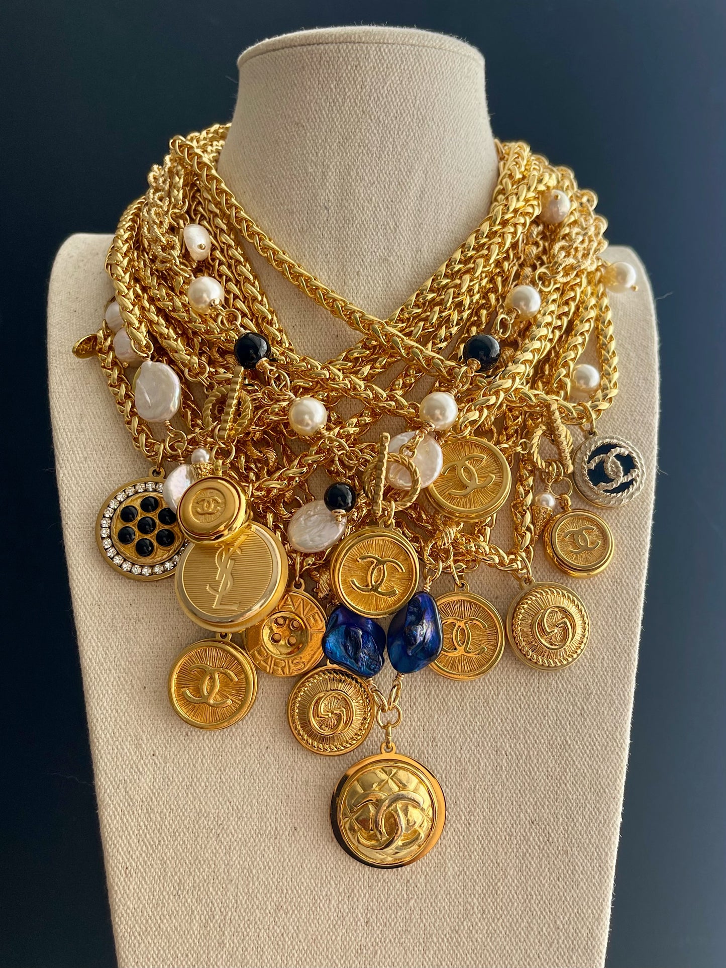 Authentic reworked Gold button Necklace