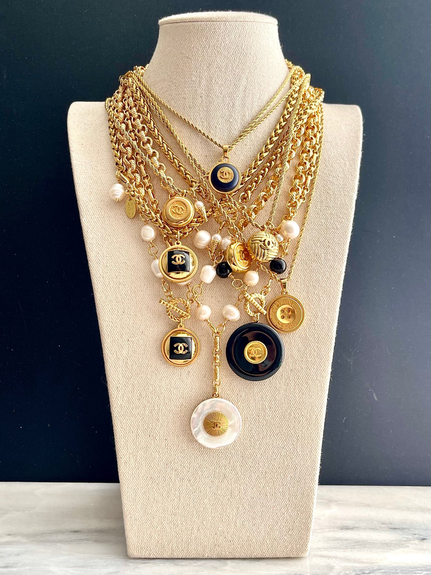 Vintage Authentic Reworked delicate gold button Necklace