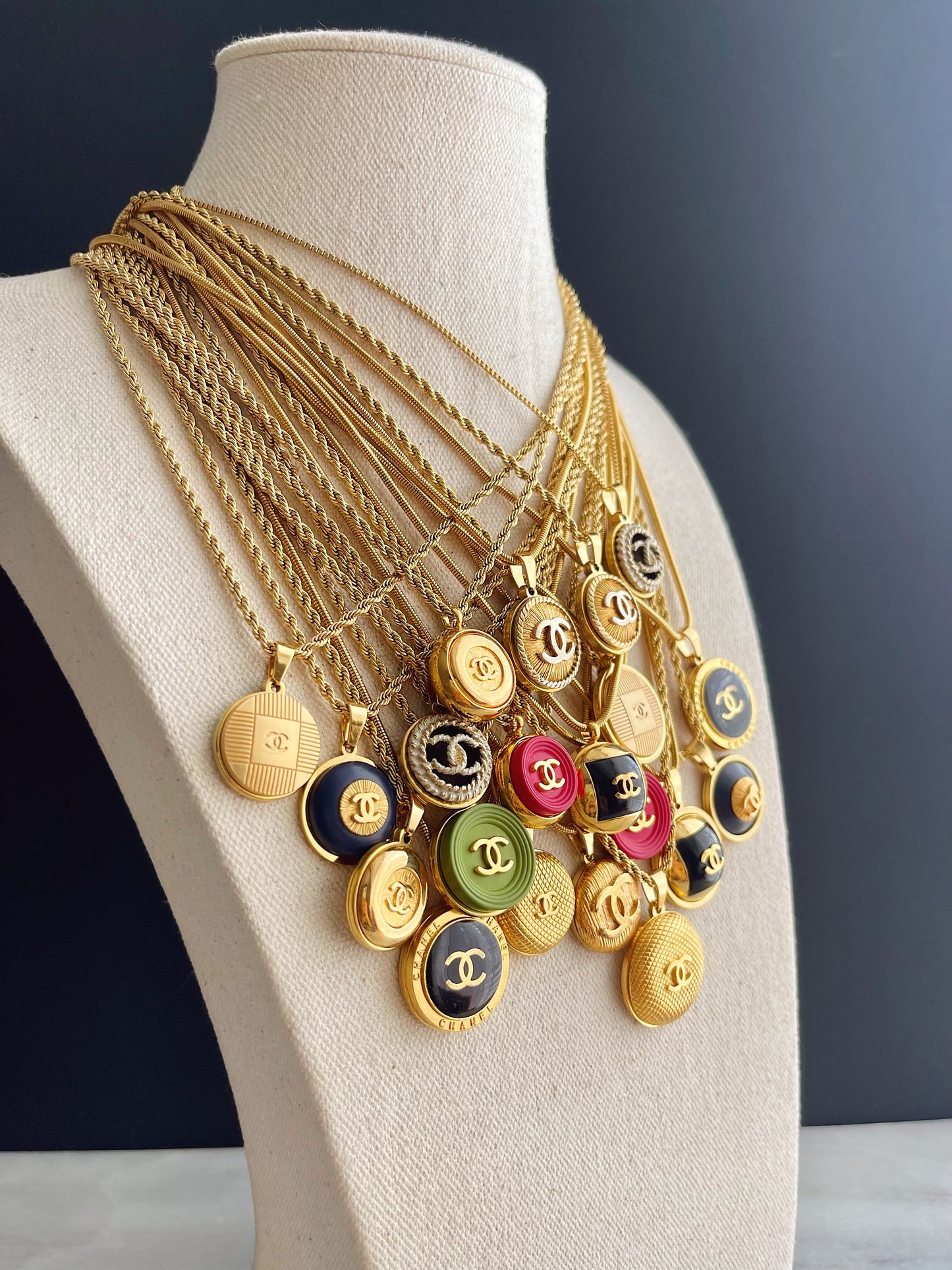 SUPER RARE Vintage Authentic reworked Gold button Necklace