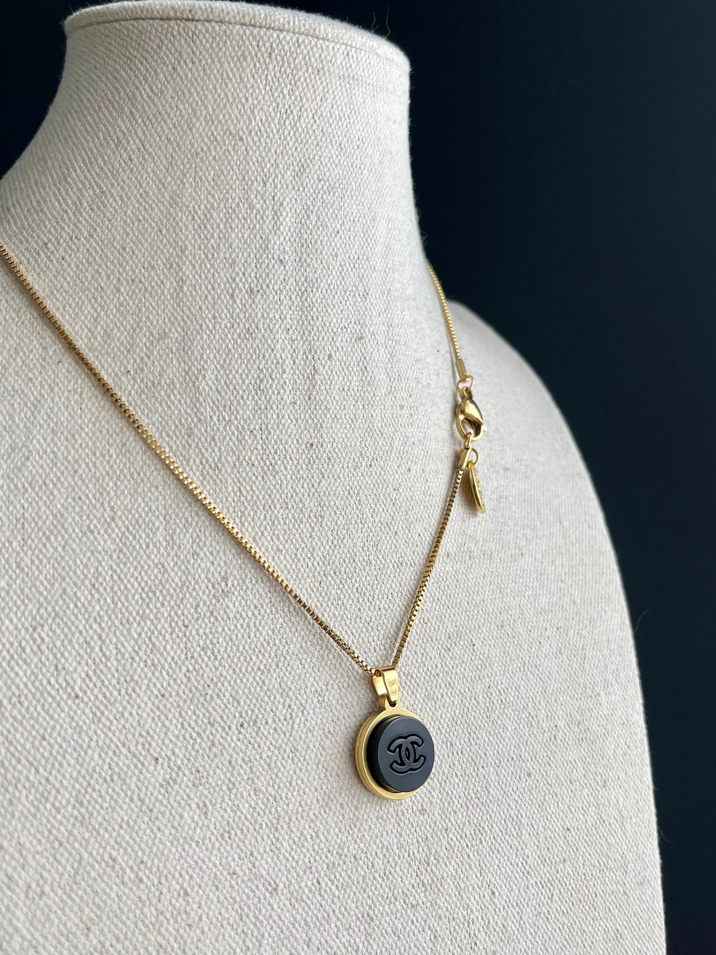 Small Vintage Authentic reworked Gold button Necklace