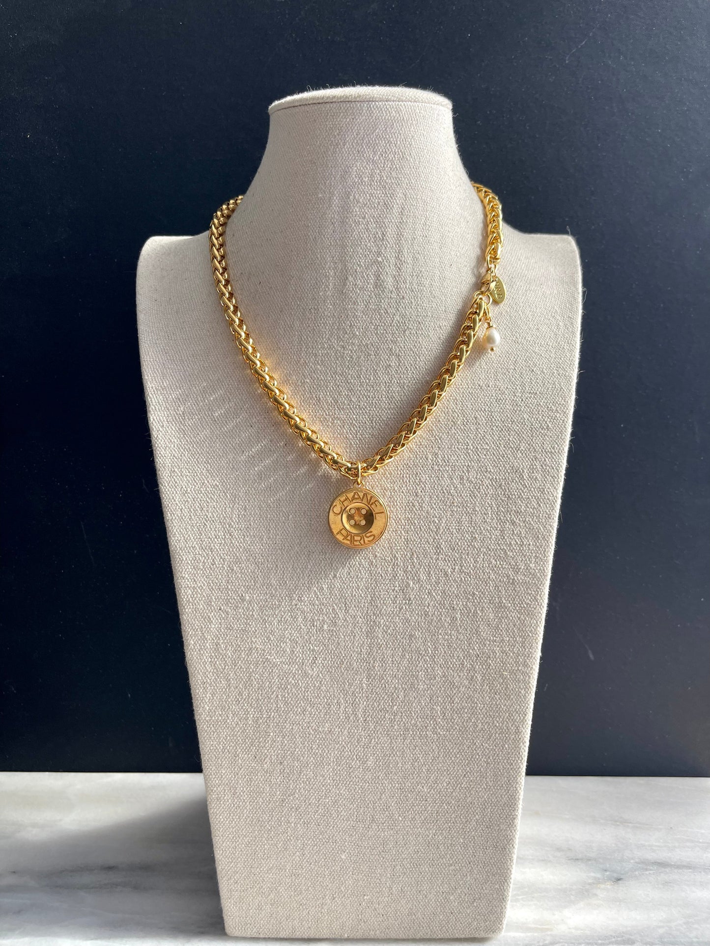 Large Vintage Authentic reworked Gold button Necklace