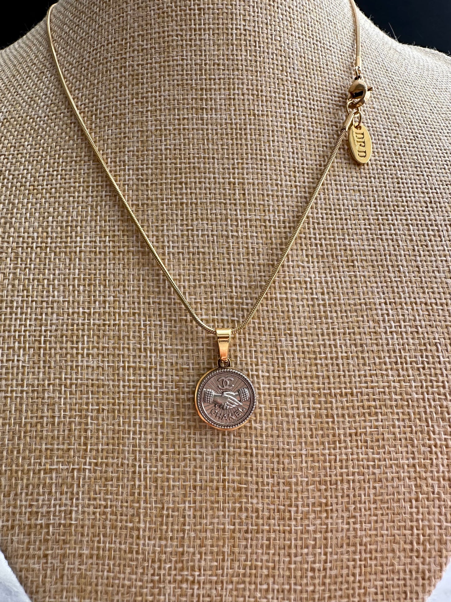 Vintage Authentic mixed silver+ gold reworked button Necklace - VERY rare!