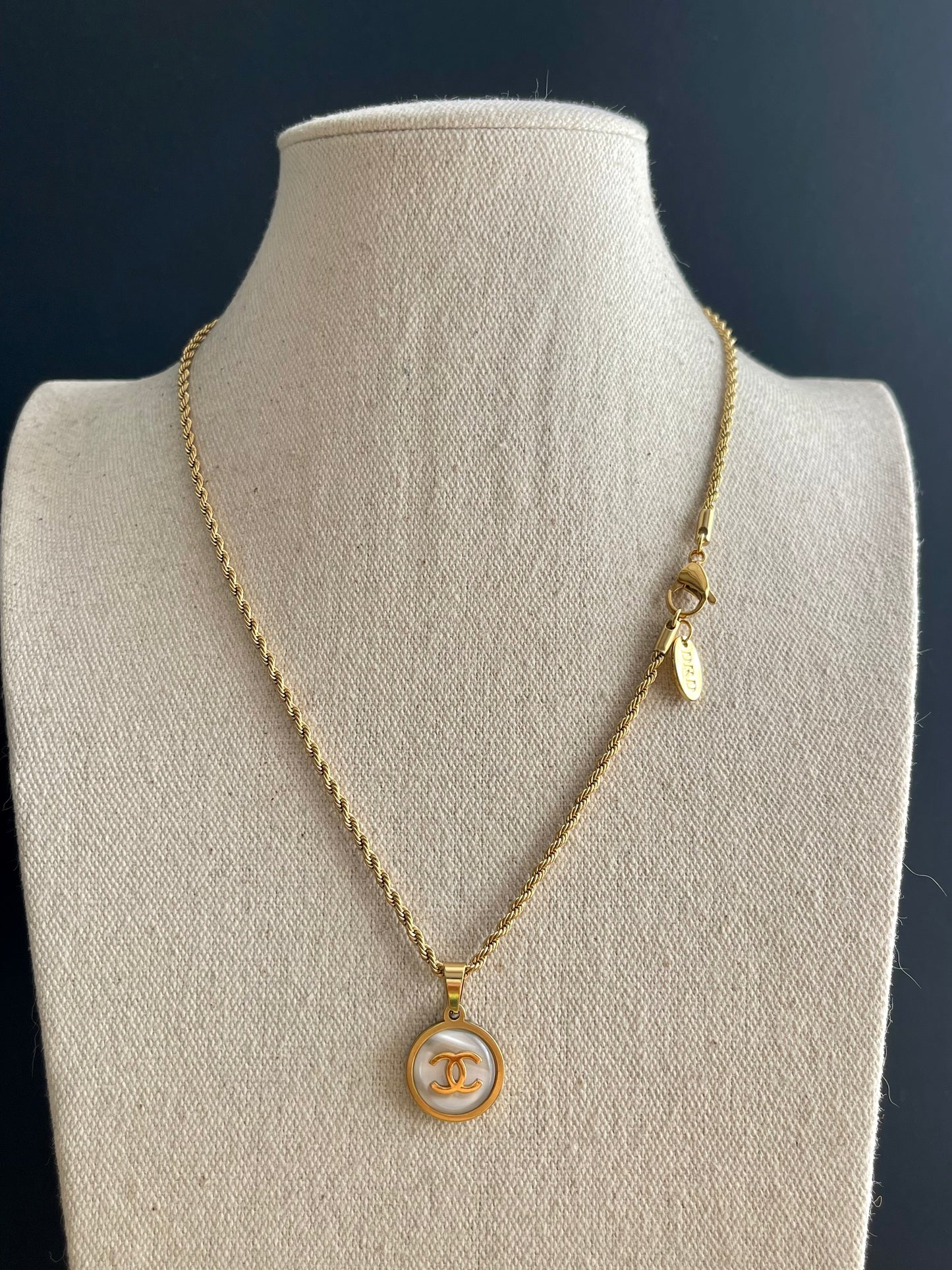 Small Vintage Authentic reworked Gold button Necklace